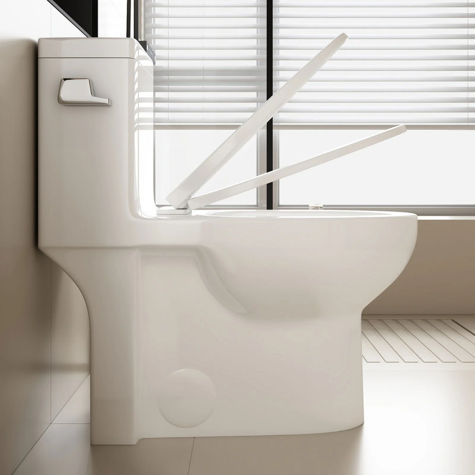 Albriya Modern One Piece Toilet with Soft Close Seat , Elongated Toilet with Comfort Seat Height, ADA Chair Height 17.32