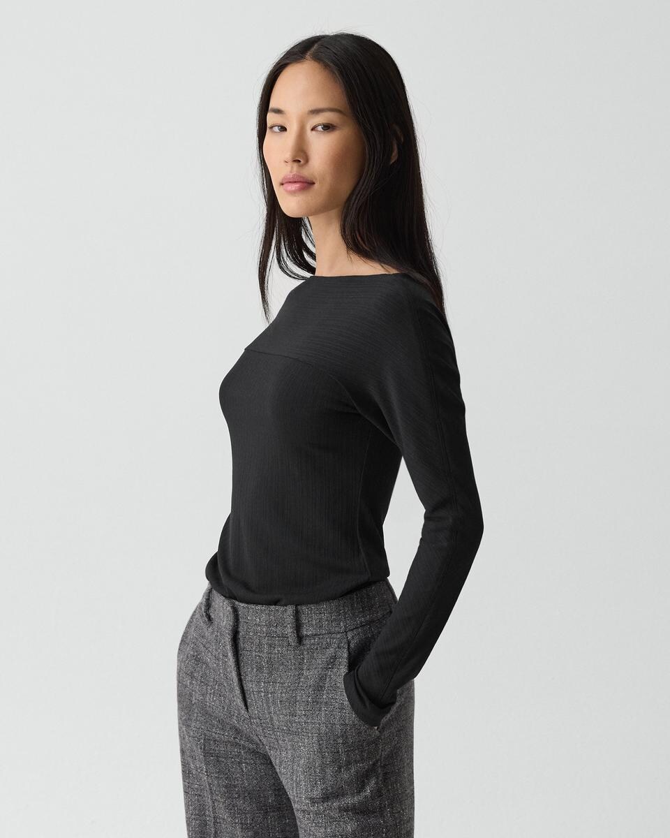 Boatneck Long-Sleeve Top in Stretch Rib