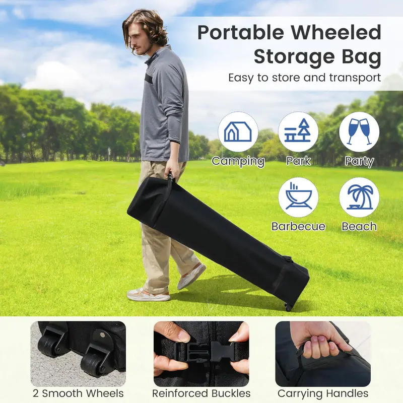 10′ x 10′ Instant-Setup Canopy Tent with Rolling Carry Bag for Easy Transport