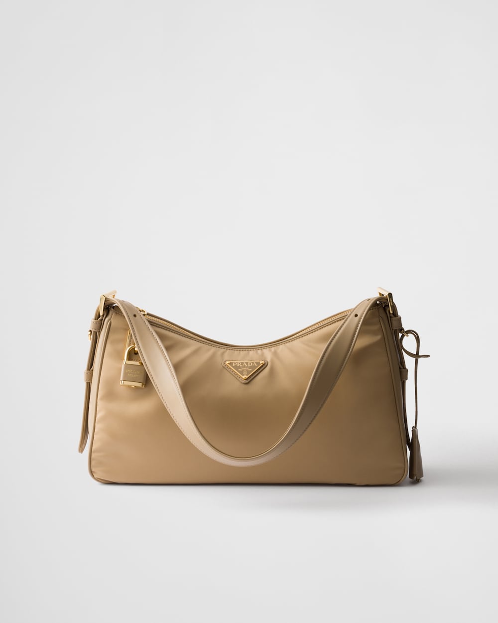 Aim??e Large Re-Nylon and Leather Shoulder Bag With Padlock