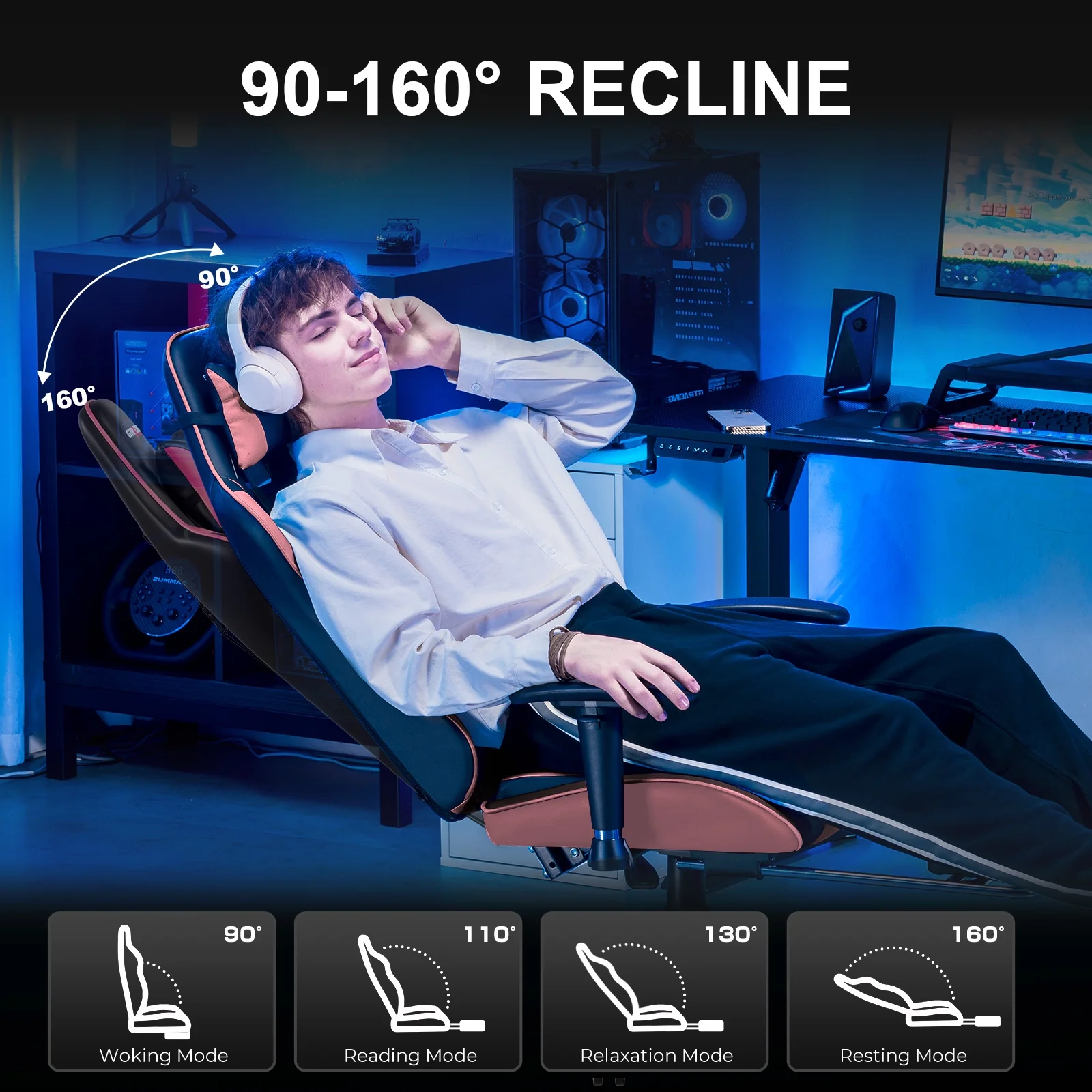 GTRACING Gaming Chair, Ergonomic Office Desk Chair with Lumbar Support, PU Leather, Footrest & Adjustable Headrest, Red