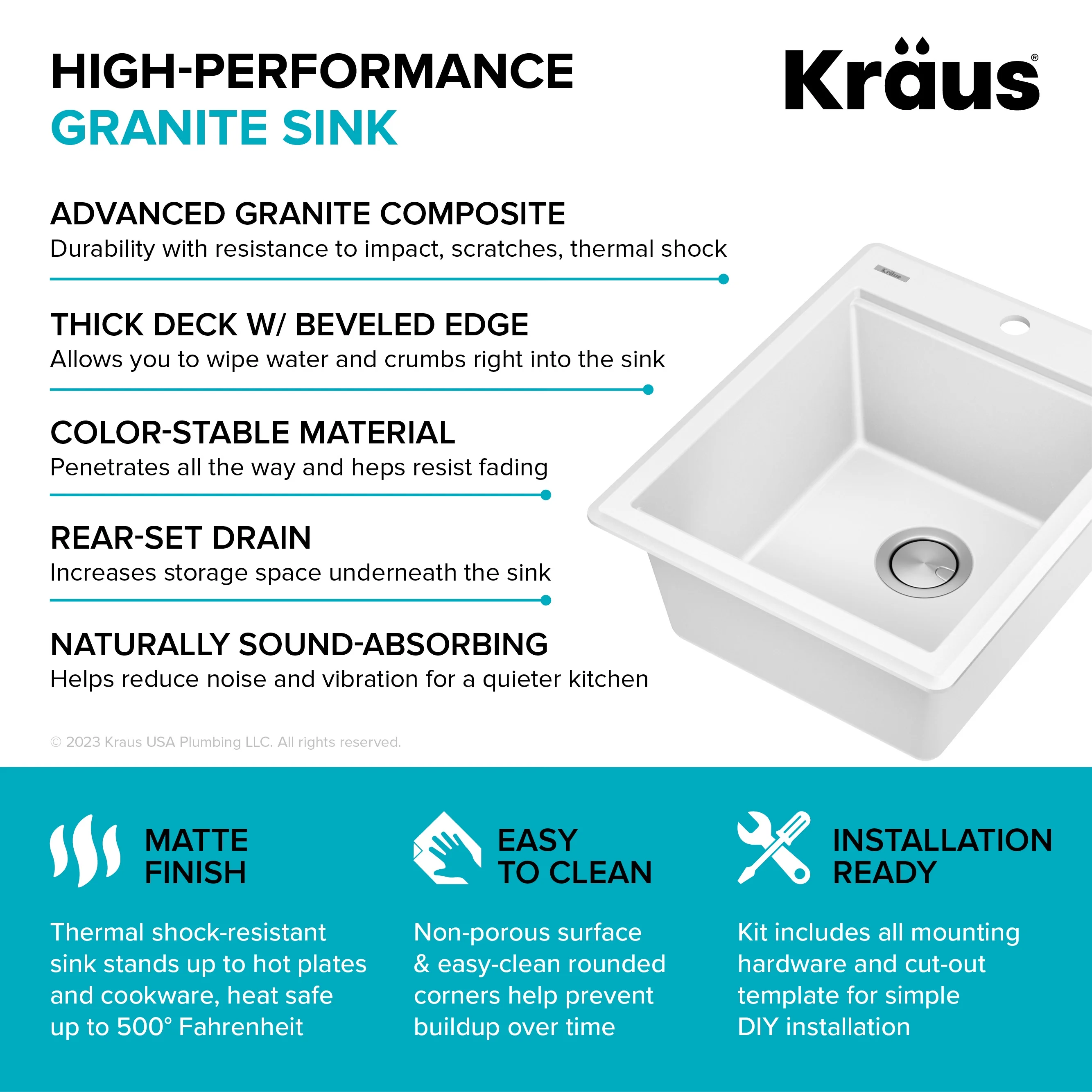 KRAUS Bellucci 18 Granite Composite Workstation Drop-In Top Mount Single Bowl Kitchen Bar Sink in White with Accessories