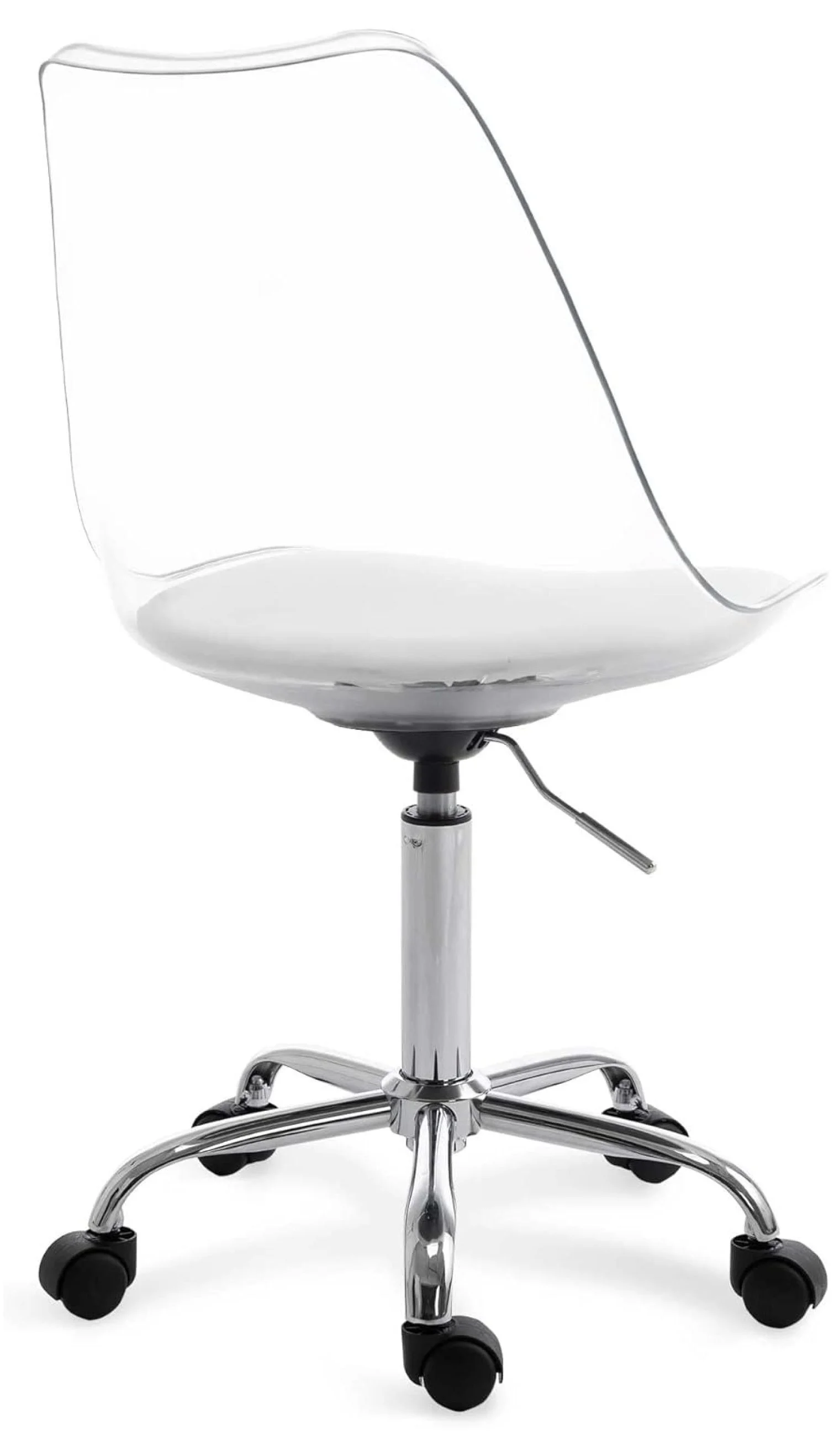 saney Clear Rolling Chair, Armless Desk Chair with Golden Feet Swivel Molded Plastic Shell Adjustable Home Office Chair with Wheels, Clear