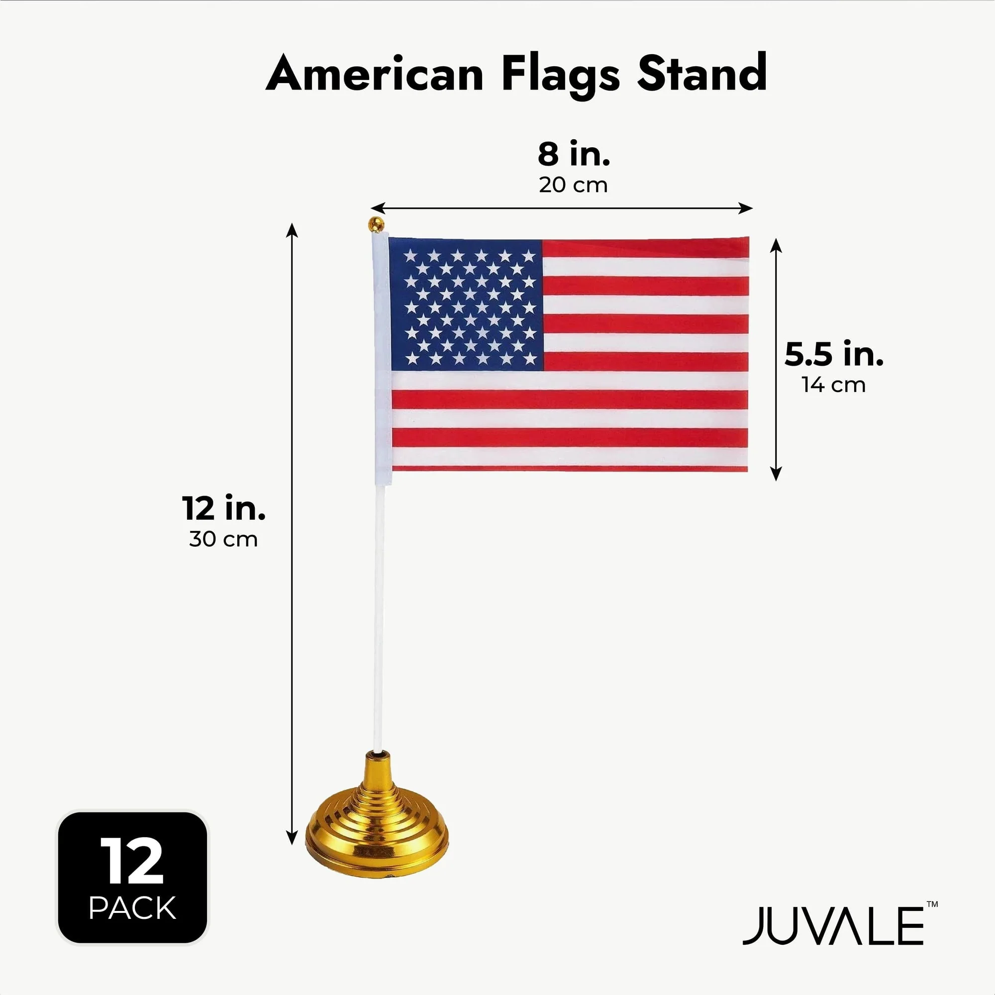 12-Pack Mini American Flags with Stand Base for Desk, Veterans, 4th of July, Memorial Day Small Miniature USA Desktop Centerpiece for Patriotic Home Office Table Party Decorations