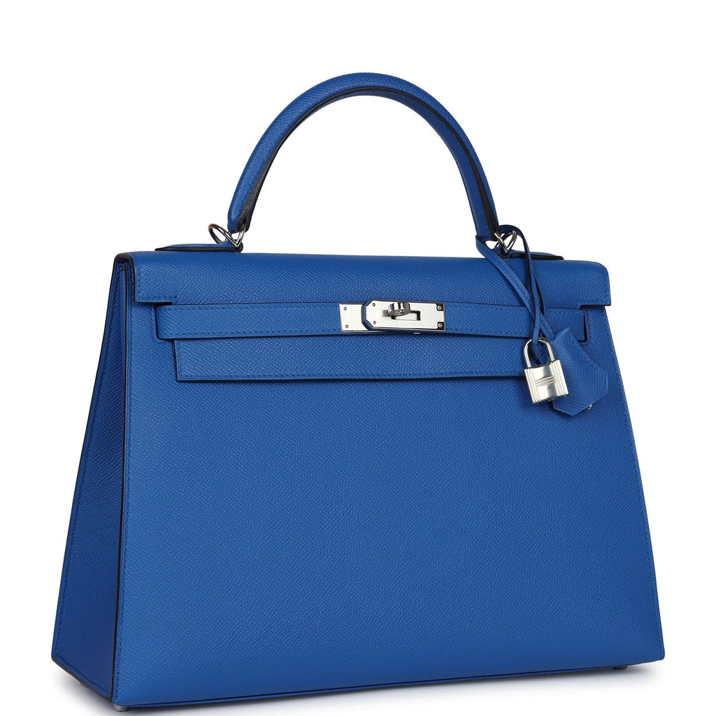 Kelly Sellier 32 Bleu France Epsom Palladium Hardware