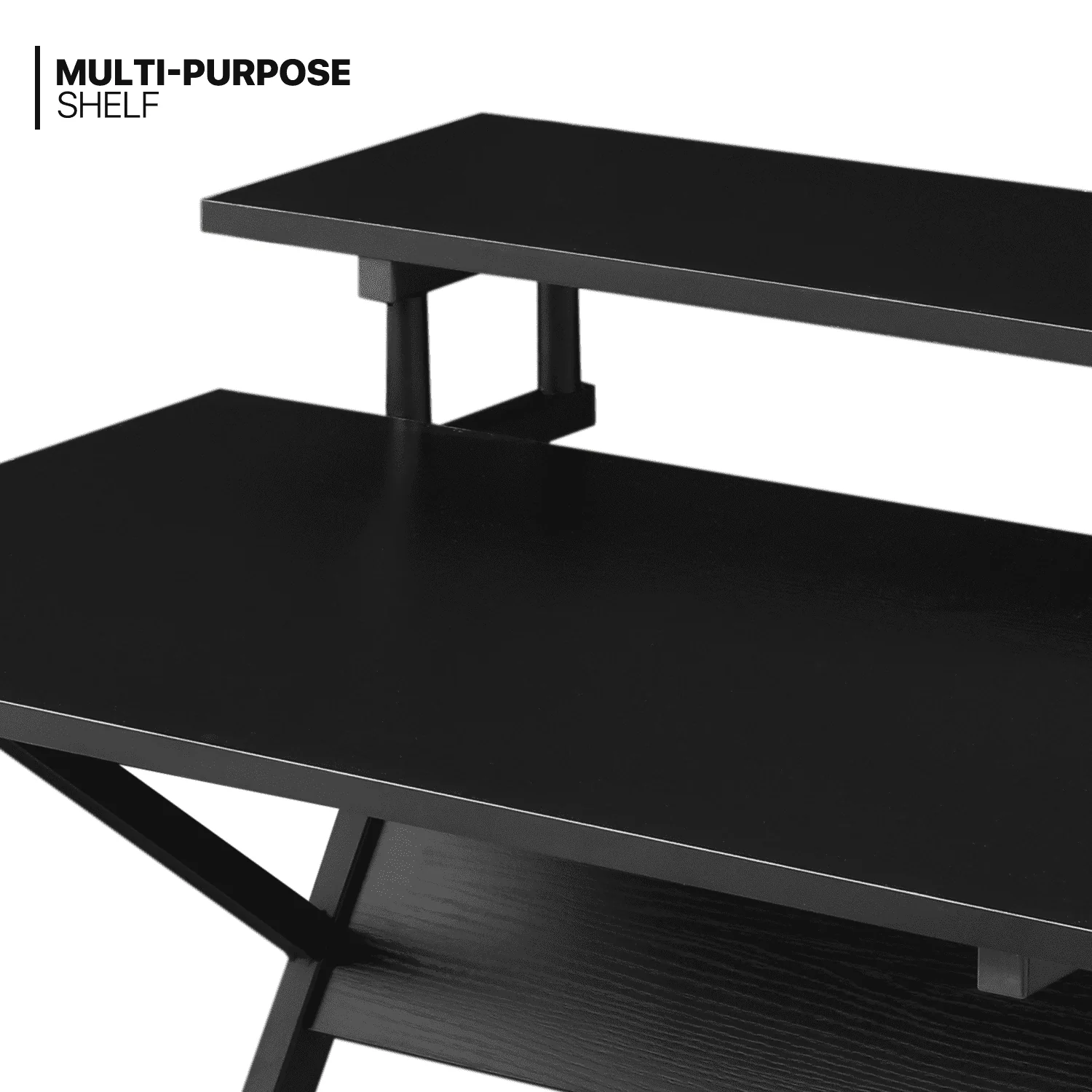 Magshion Computer Desk & Chair Set, Adjustable Height Rolling Office Chair with Flip Up Armrest & 2-Tier Table with Monitor Storage Shelf and Host Rack, Black