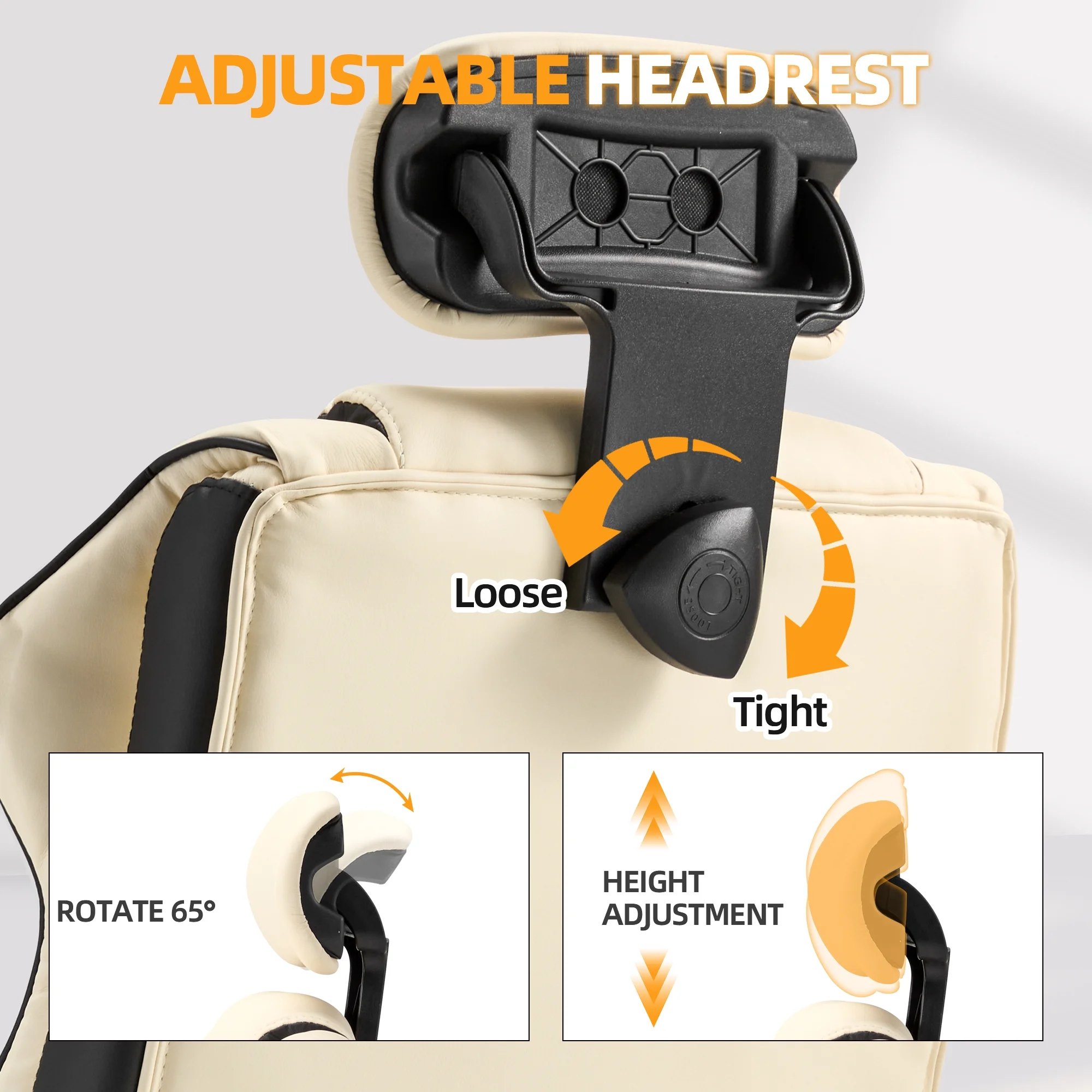 HOMREST 6-Point Massage Office Chair with Footrest, Heated Executive Office Chair with Reclining Backrest, Ergonomic Gaming Chair with Padded Armrest, Off-White