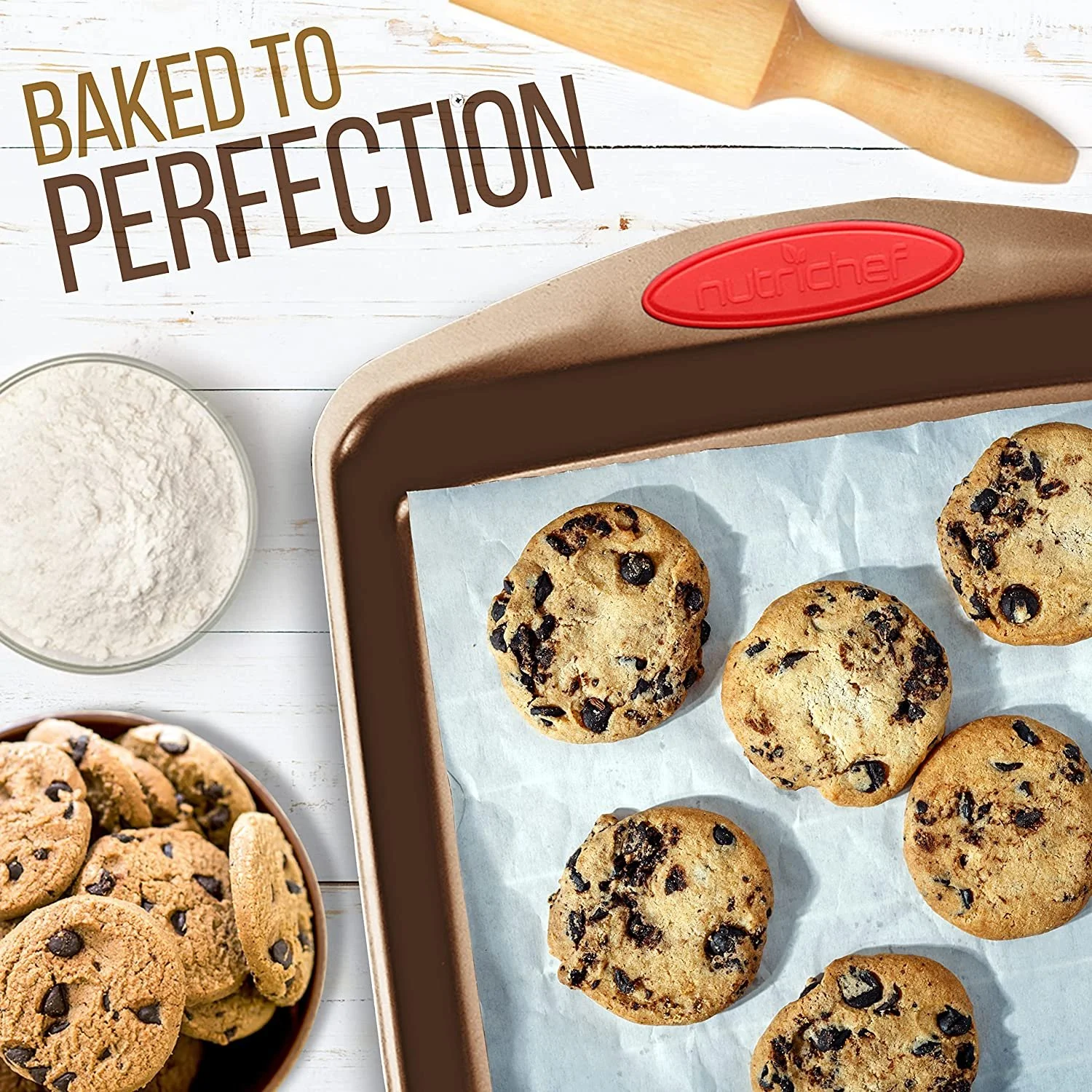 NutriChef Baking Pan 15-Piece Nonstick Golden Carbon Steel Bakeware Set
