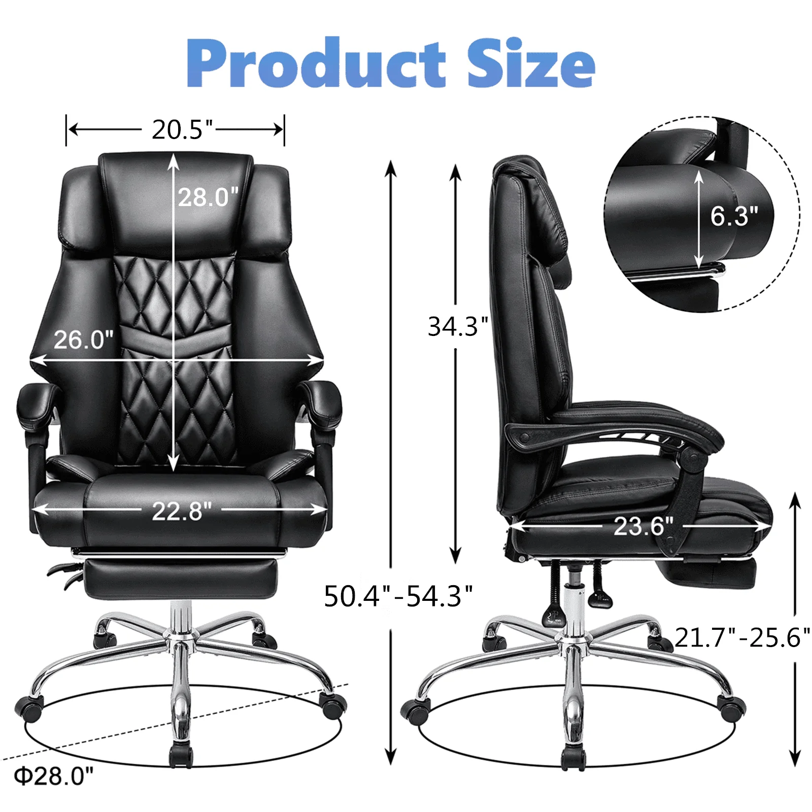 Hoffree Big and Tall Office Chair 500lb Computer Desk Chair Heavy Duty Design Ergonomic High Back Cushion Lumbar Back Support Adjustable Executive Leather Office Chair for Heavy People,Black