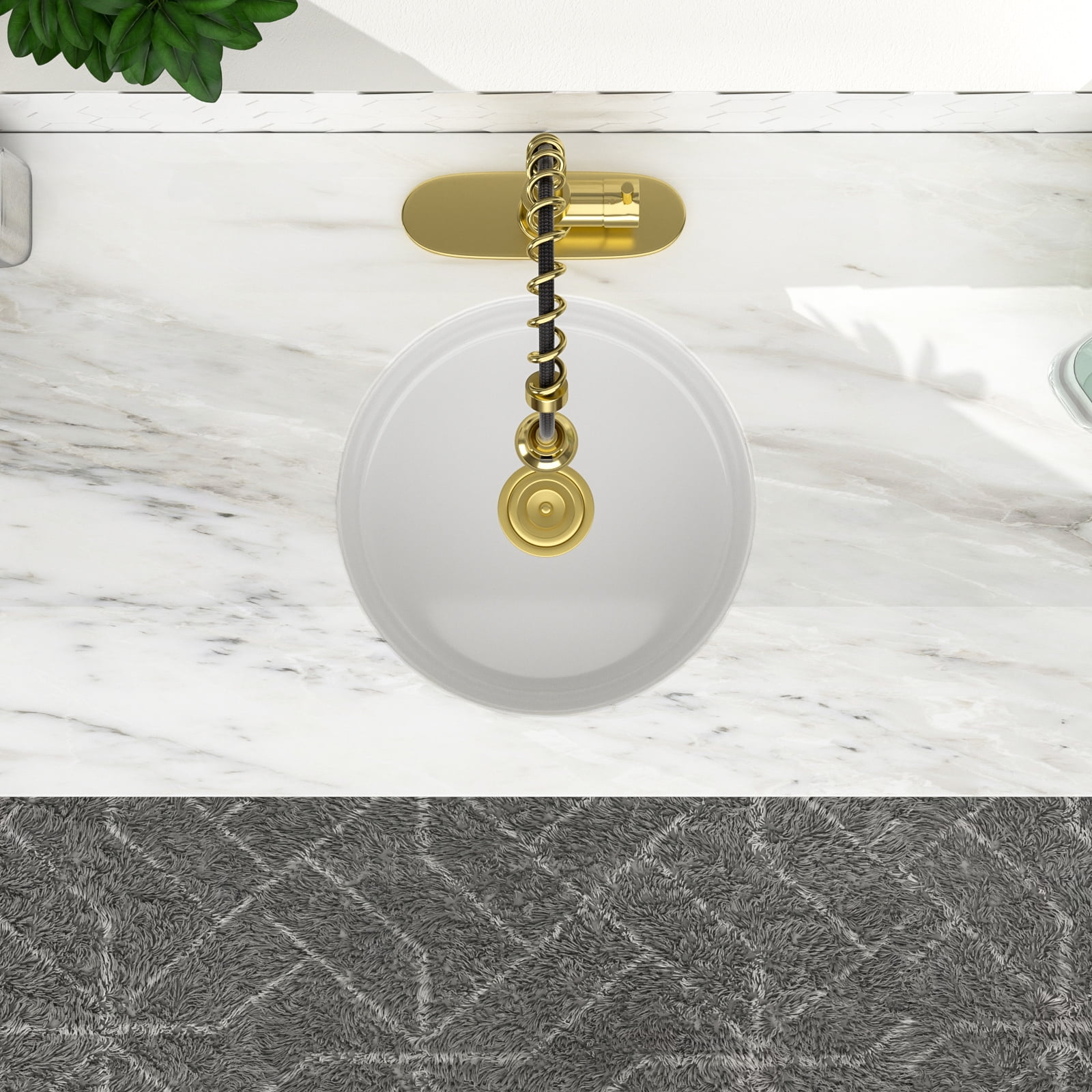 Logmey 18 Inch Round Ceramic Kitchen Sink Porcelain Small Single Bowl, White Undermount Bar Sink, Depth 8-1/3 Inch Sink, with Gold Drainer Assembly LM-WAL-LTBS3019FY-N