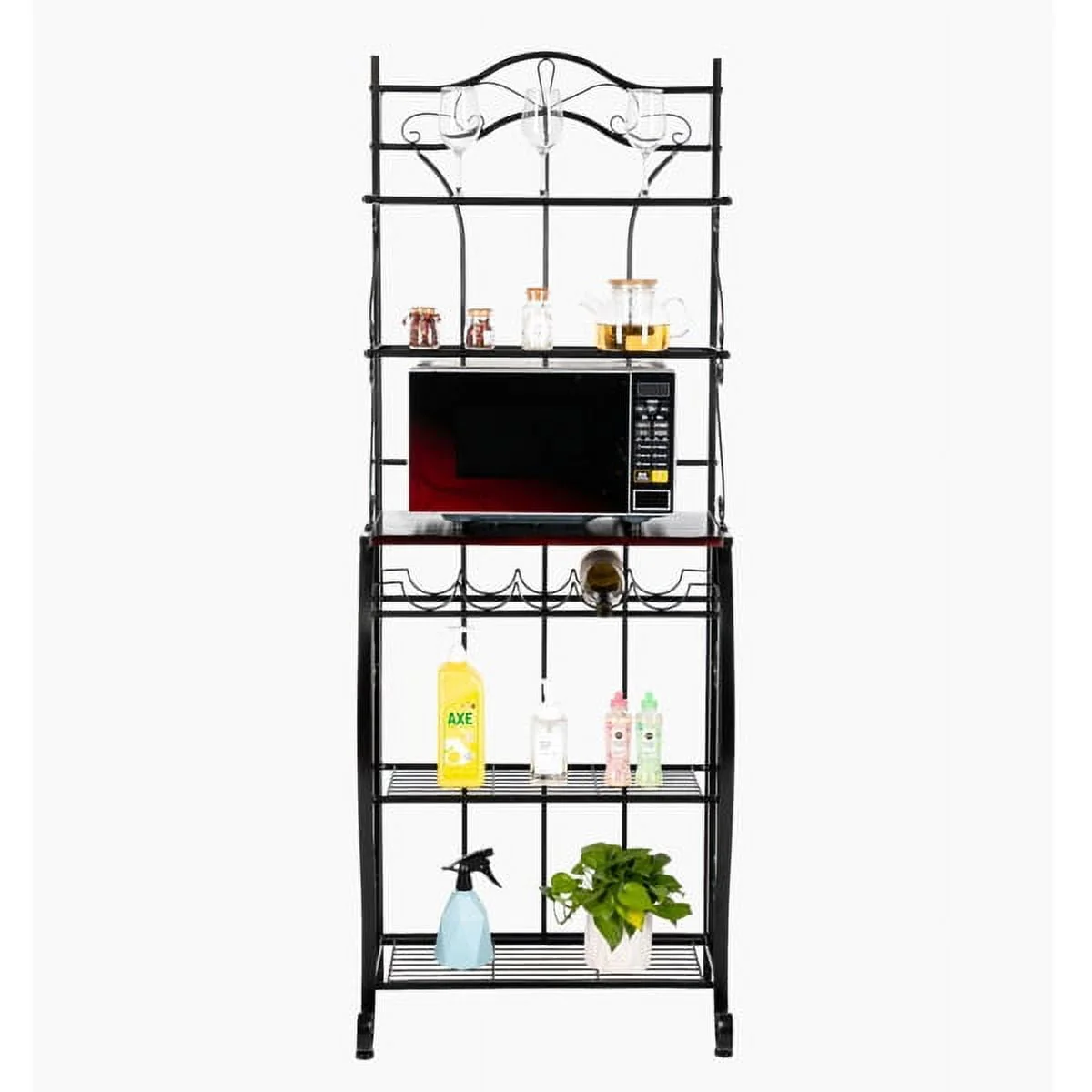 Kitchen Bakers Rack with Wine Storage, Microwave Stand with Storage Shelf, Kitchen Organizer Shelves for Spice, Bowls, Cups, Plates Organizer