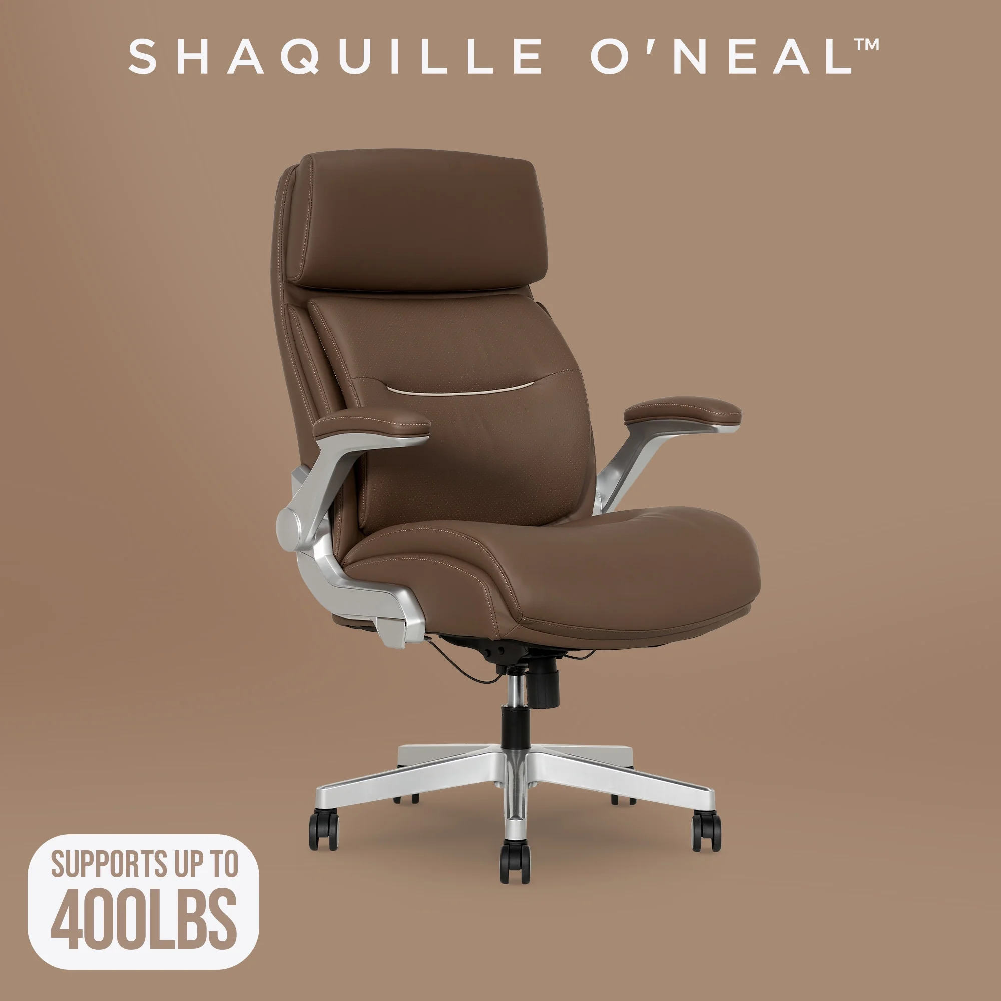 Shaquille O'Neal Cenzo Ergonomic Big and Tall Office Chair ,Flip-Up Arms PureSoft Upholstery High-Back Desk Chair with 400 lb Capacity, Black