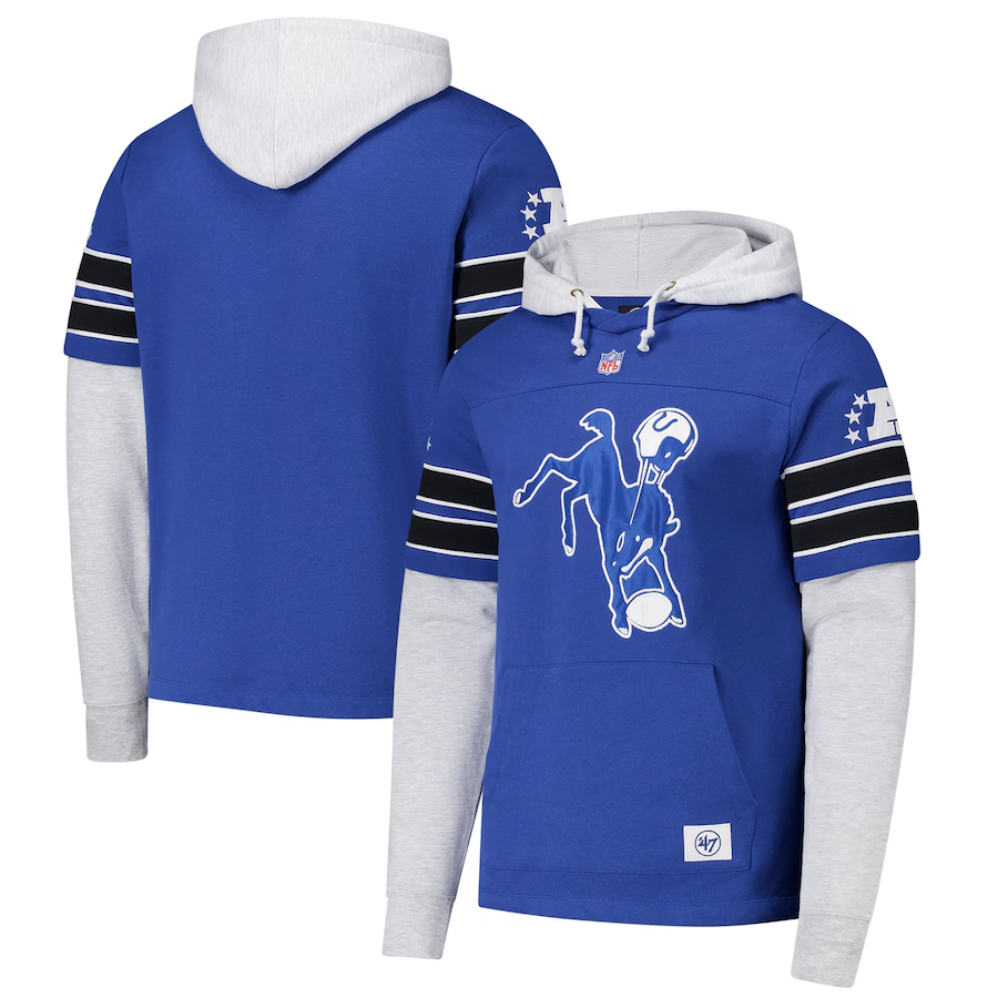 Men's Indianapolis Colts '47 Royal Double Header Blitz Cornerback Pullover Hoodie