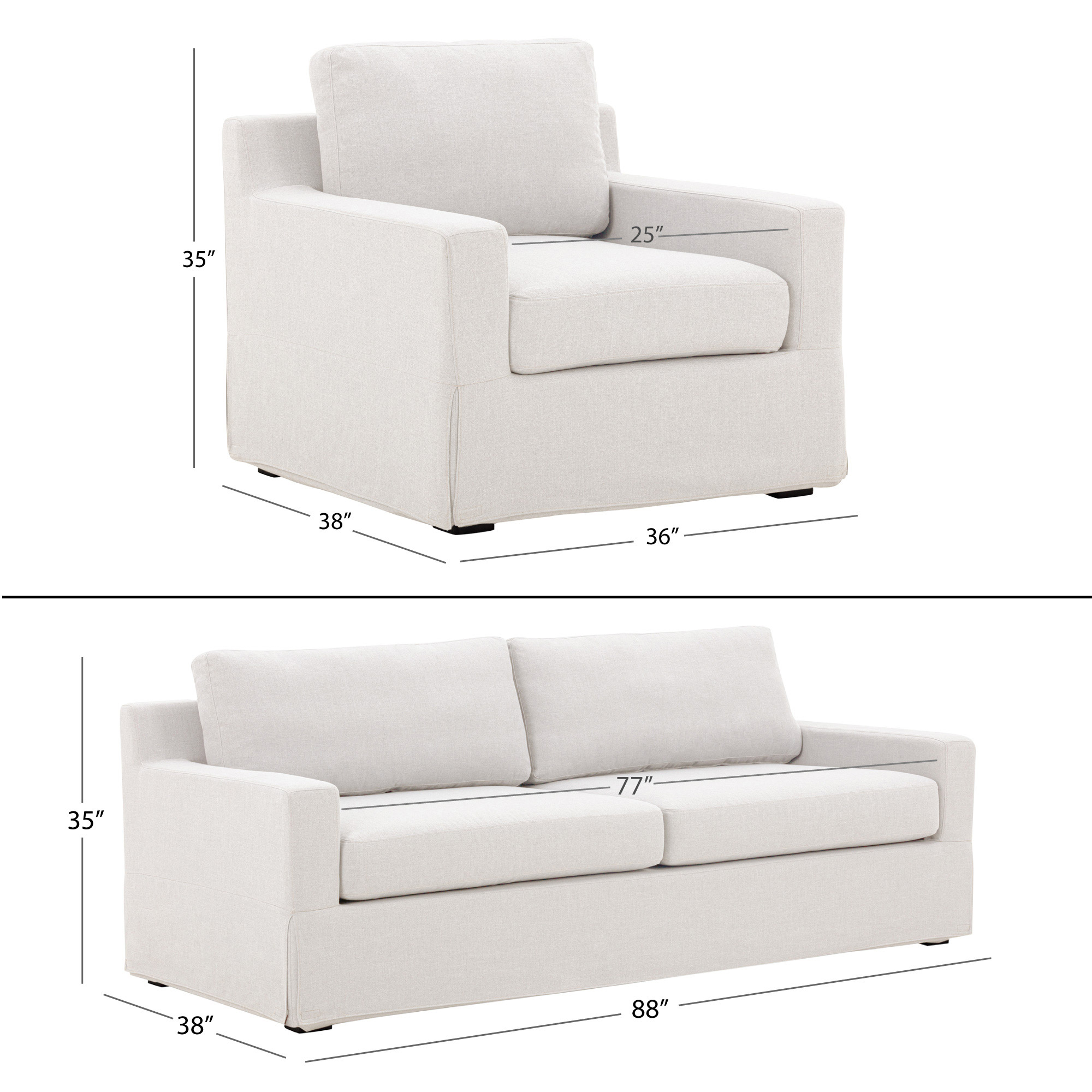 Rosalina Fabric Slipcover 2-piece Set, Sofa and Chair