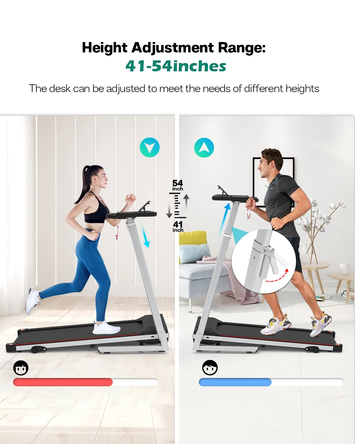 [TREADMILL CLEARANCE] FYC 2.5HP Folding Treadmill with Adjustable Height Desk & Incline - Compact Electric Treadmill Bluetooth Speaker for Running Walking Foldable Portable  (Silver)