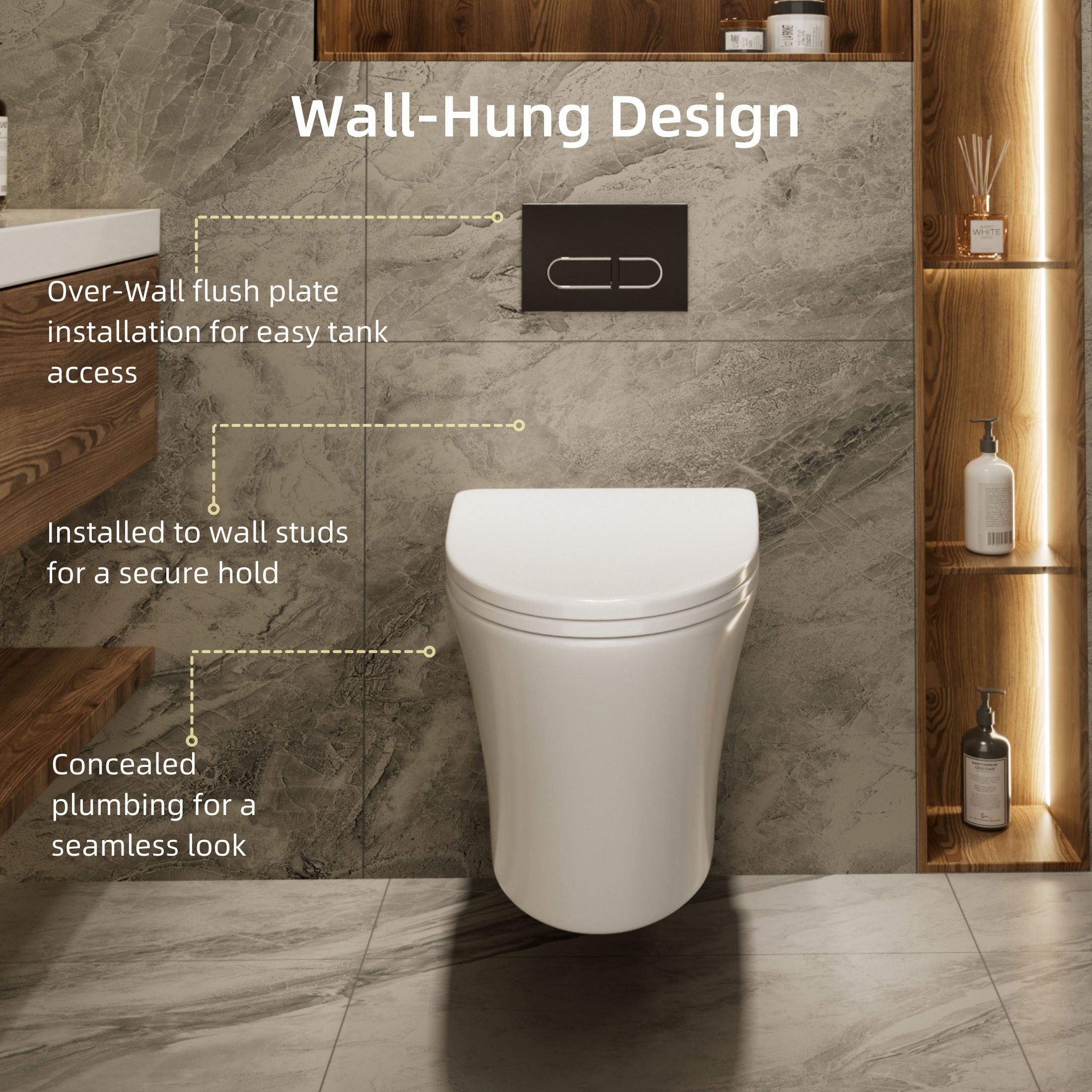 Los Flexi Compact Wall-Mount Toilet Set - Round Bowl, In-Wall Tank, Tornado Flush, Actuator Plate Included