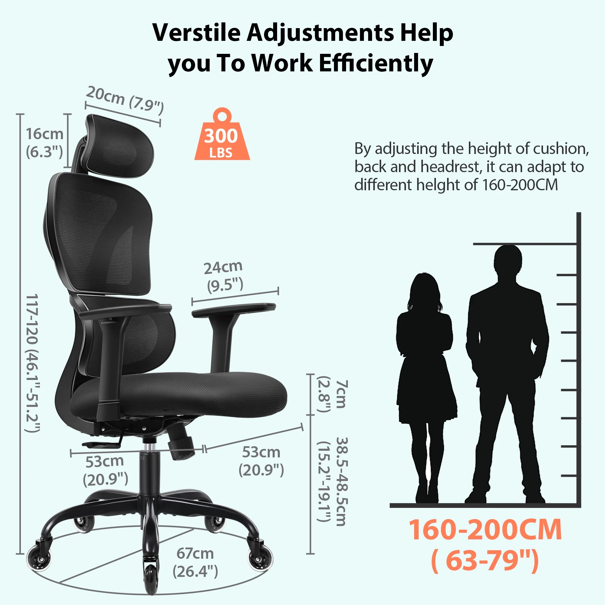 COOLHUT Ergonomic Office Chair, High Back Adjustable Computer Desk Chair with Lumbar Support, 500lb, Black