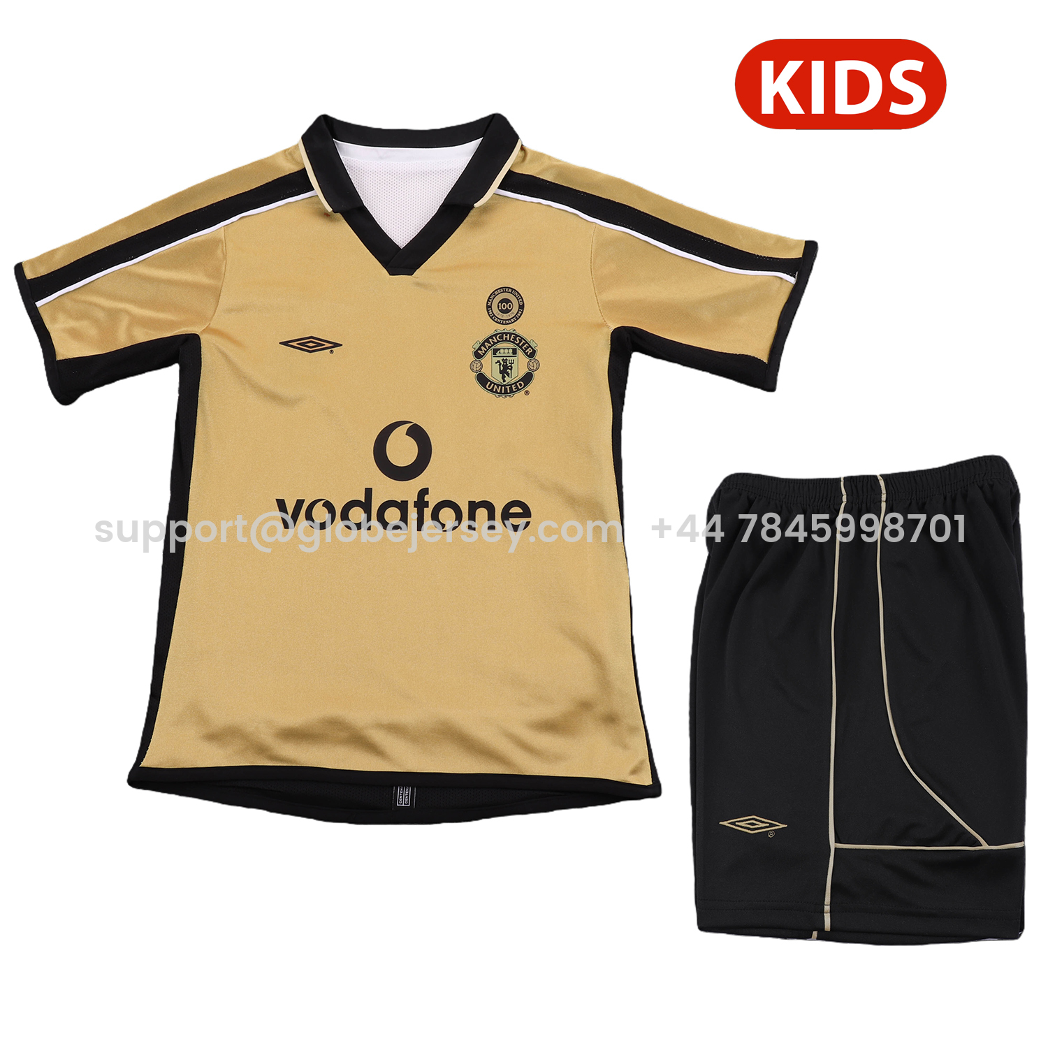 Retro Manchester United 2001-02 100th Centery Kids Kit - Yellow