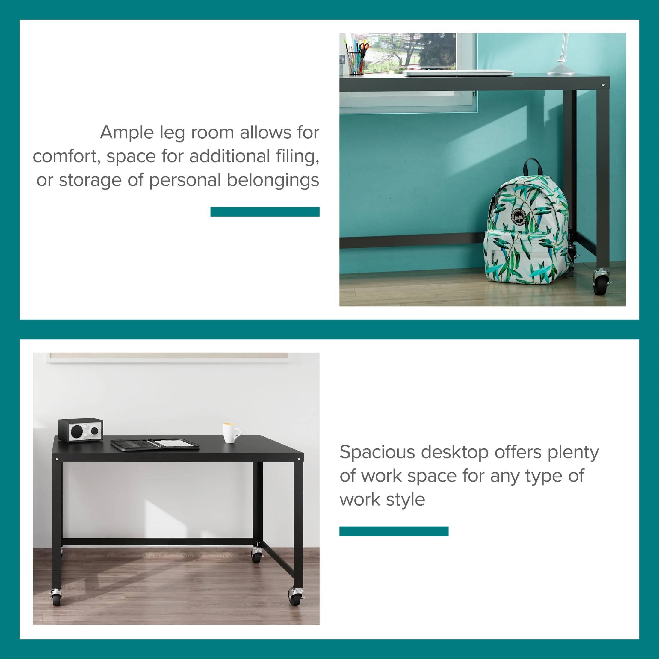 Space Solutions Ready-to-Assemble 48-inch Wide Mobile Metal Desk for Home Office, Navy