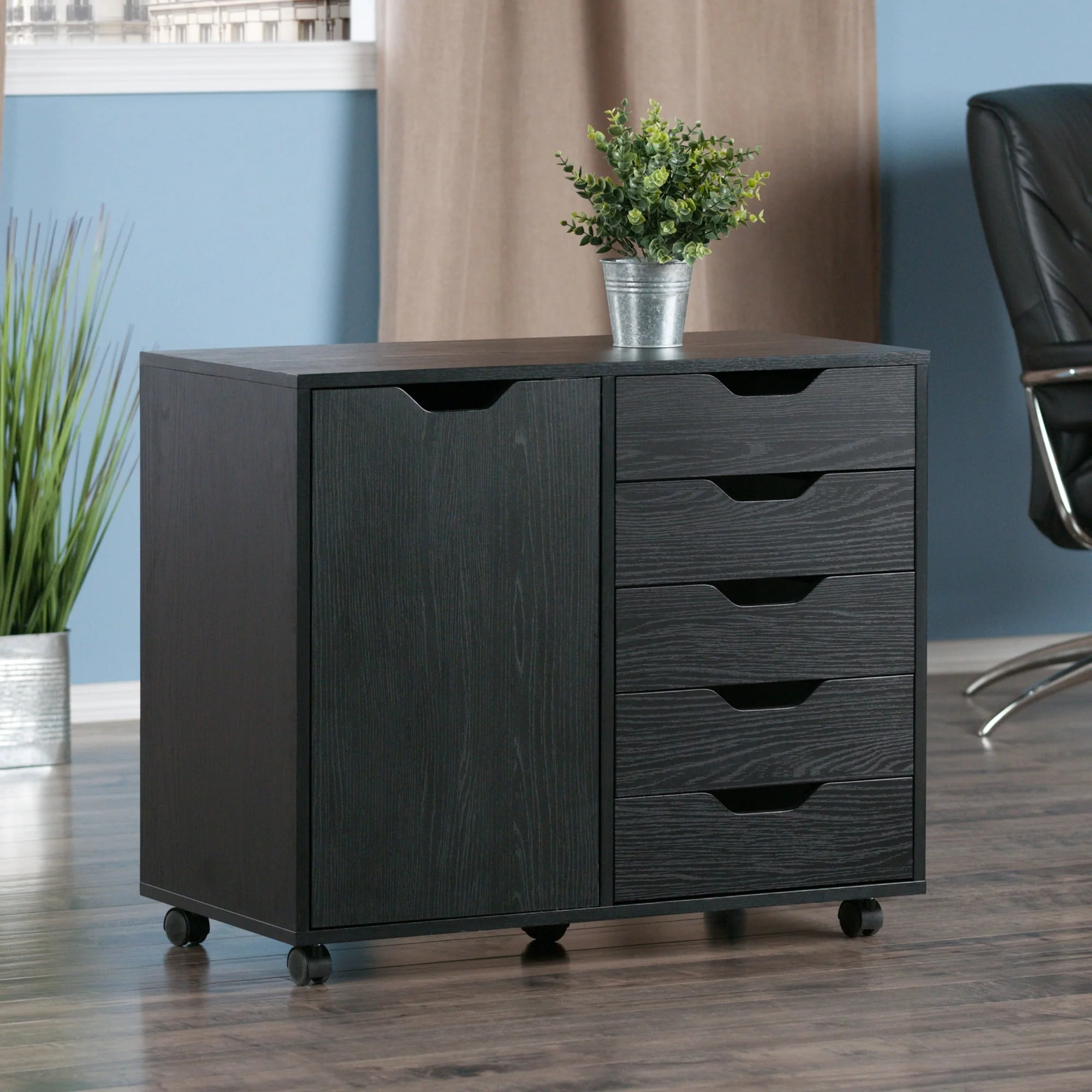 Winsome Wood Halifax 2-Section Mobile Storage Cabinet, Black Finish