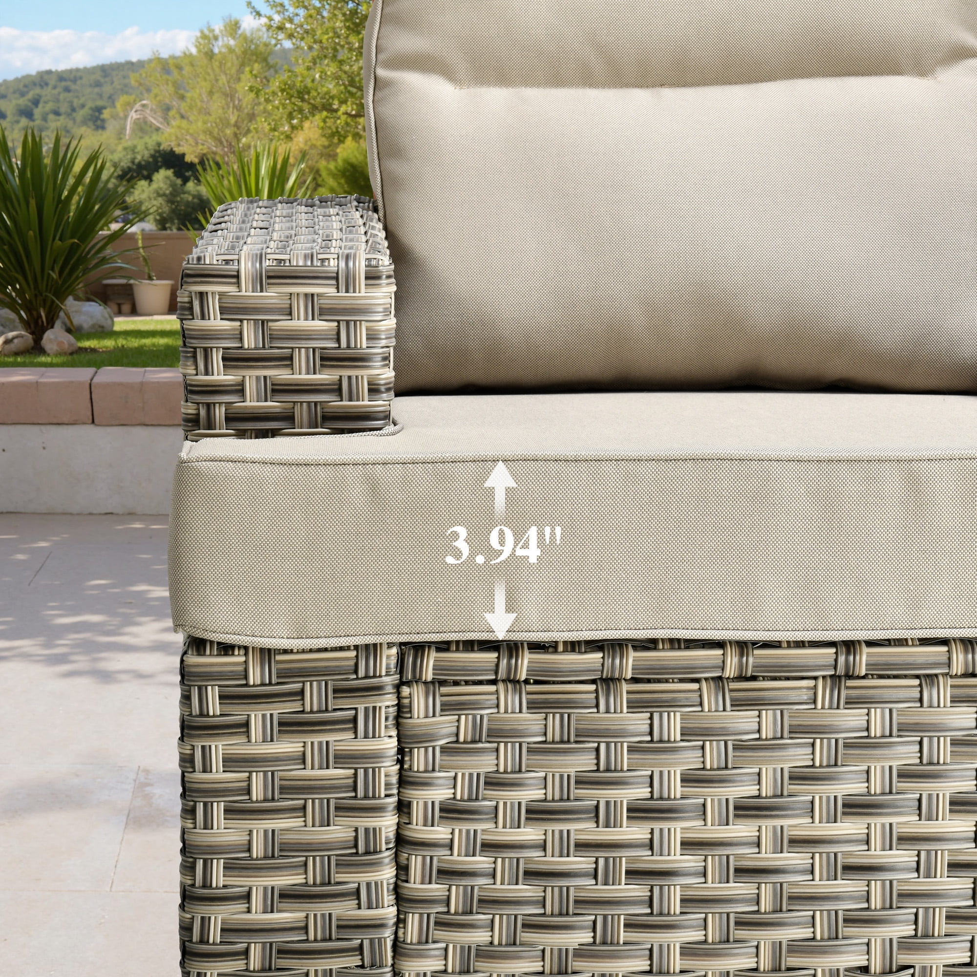 Ovios 10 Pieces Outdoor Patio Furniture Modern High-Back All-Weather Wicker Sectional Conversation Set with Propane Fire Pit Table & Swivel Chair, Dark Gray