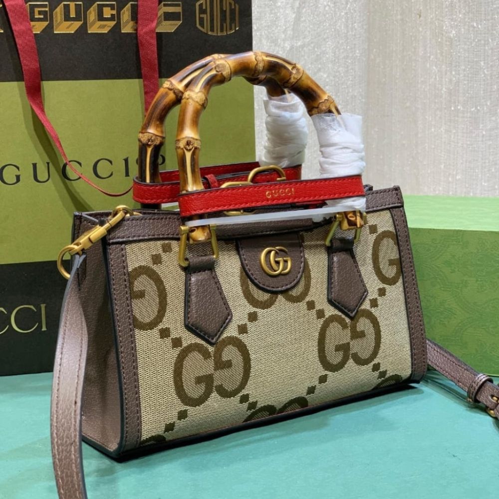 Gucci Diana Small Shoulder Bag Jumbo GG Camel Ebony 9.8 Inches