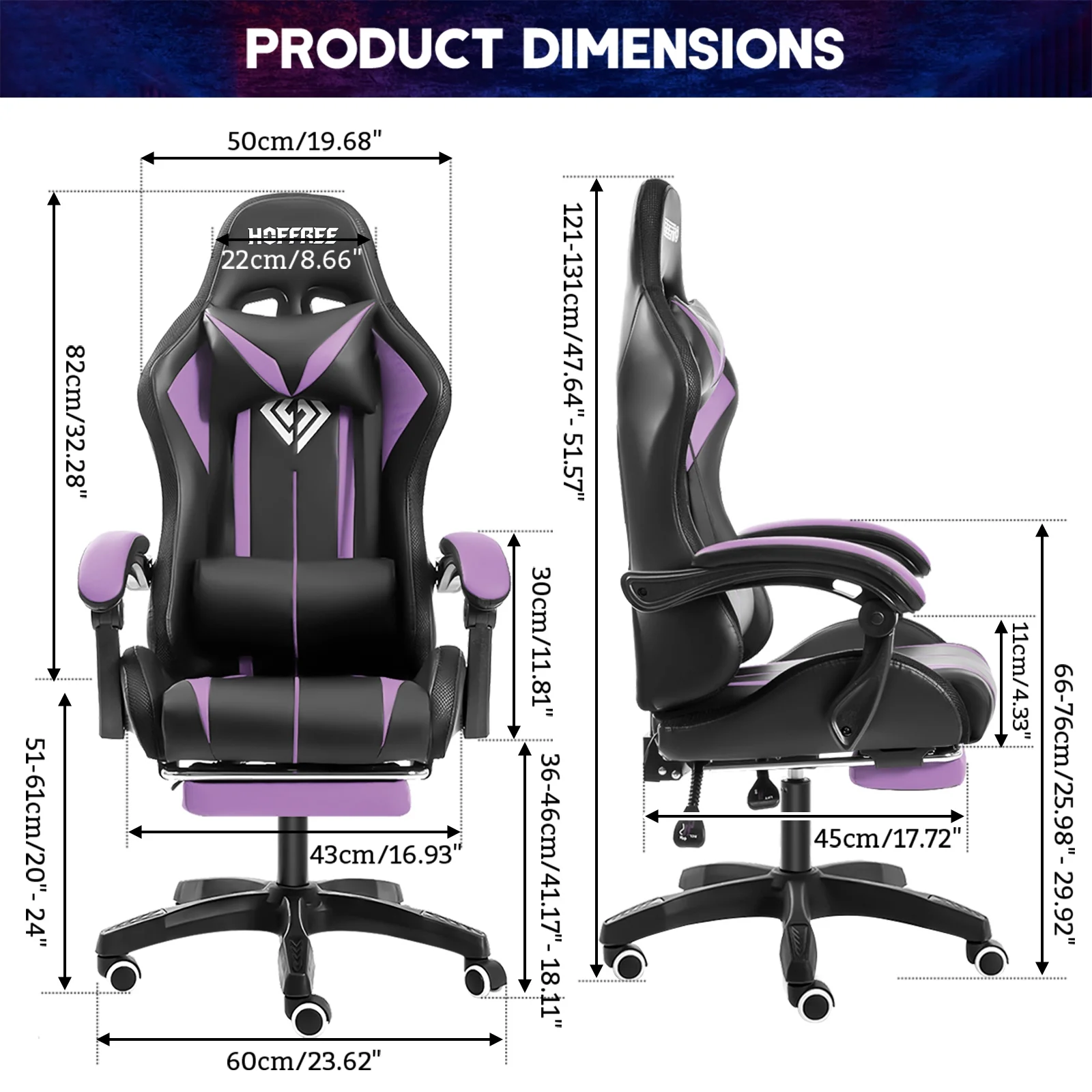 Hoffree Gaming Chair with Massage PU Leather Office Chair with Footrest and LED Light Ergonomic Gamer Chair Lumbar Support Adjustable Headrest High Back Computer Desk Chair for Home Office