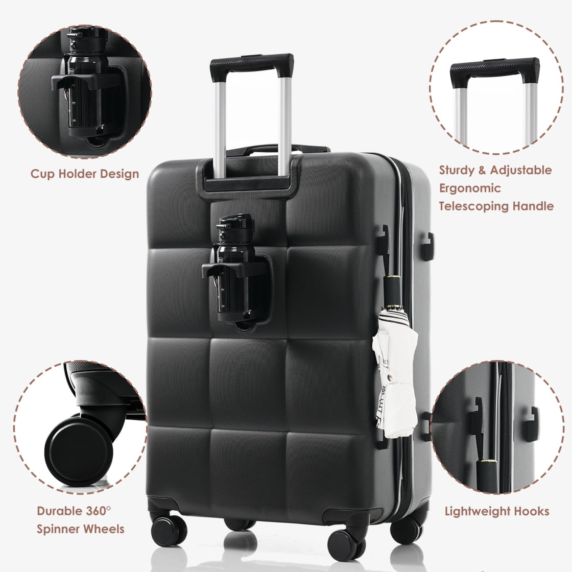 3 Piece Luggage Set , 20/24/28 inches Suitcase Set , ABS Hardshell Expandable Luggage Sets with TSA Lock,20-inch with USB Port, Carry On Luggage for Men Women, Pink