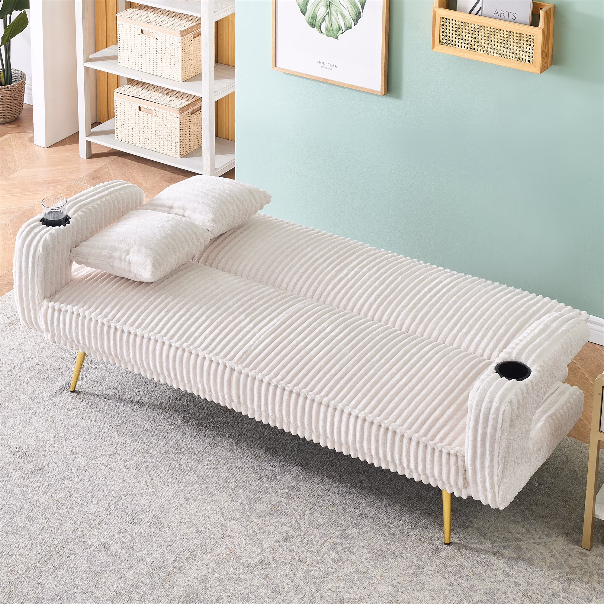 Aukfa Corduroy Futon Convertible Sofa Bed, Beige