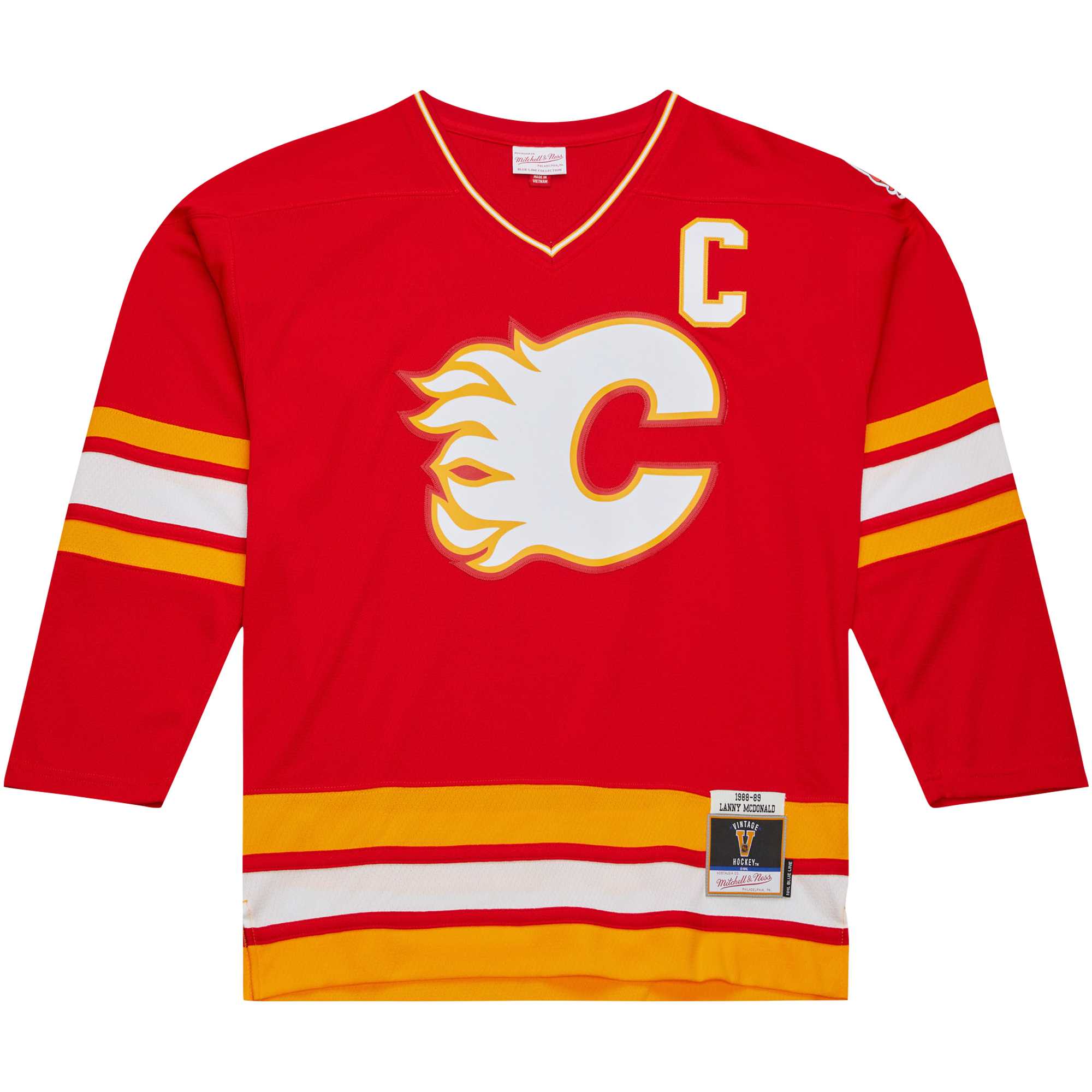Lanny McDonald Calgary Flames Mitchell & Ness Captain Patch 1988/89 Blue Line  Jersey – Red