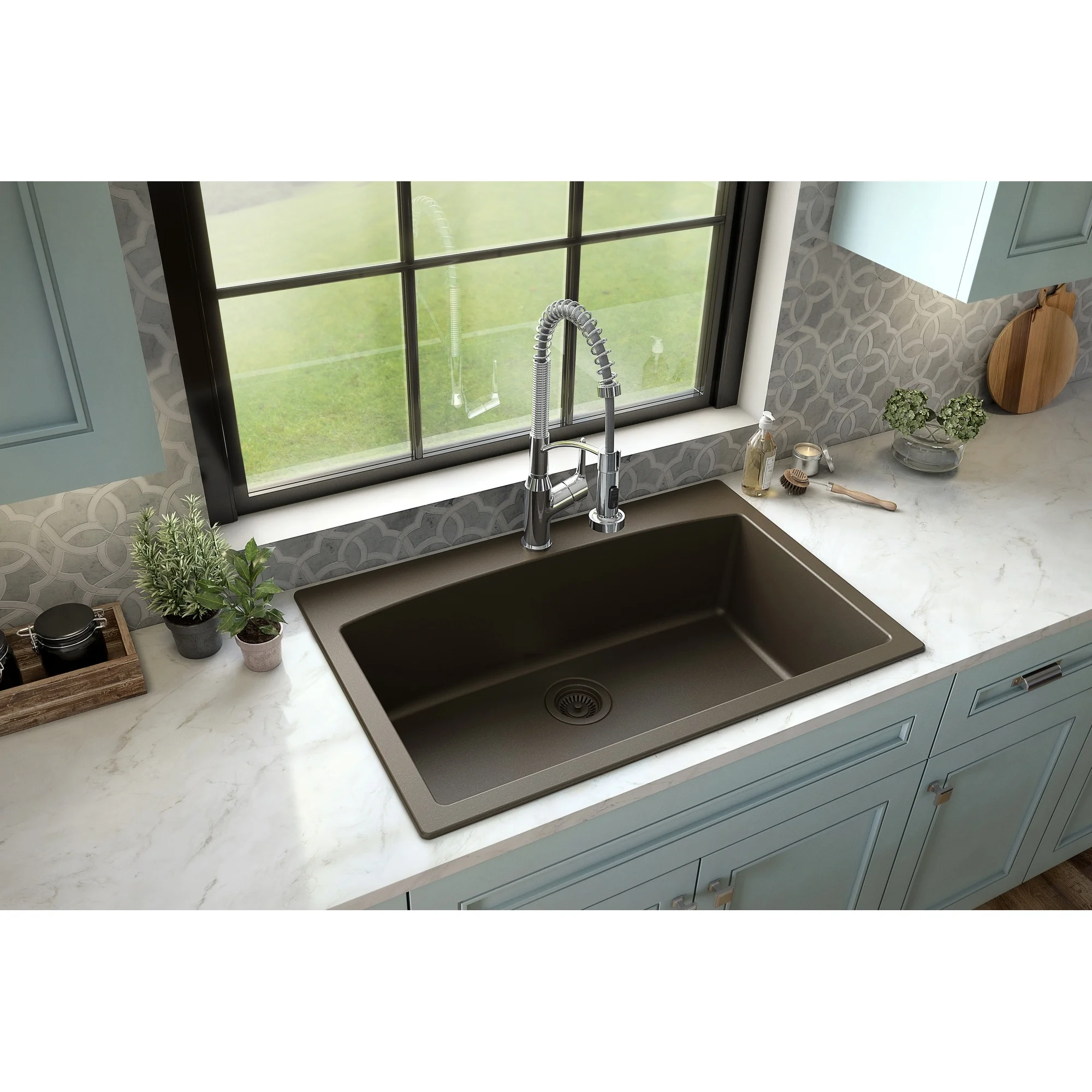 Karran  Drop-In Quartz Single Bowl Kitchen Sink Concrete