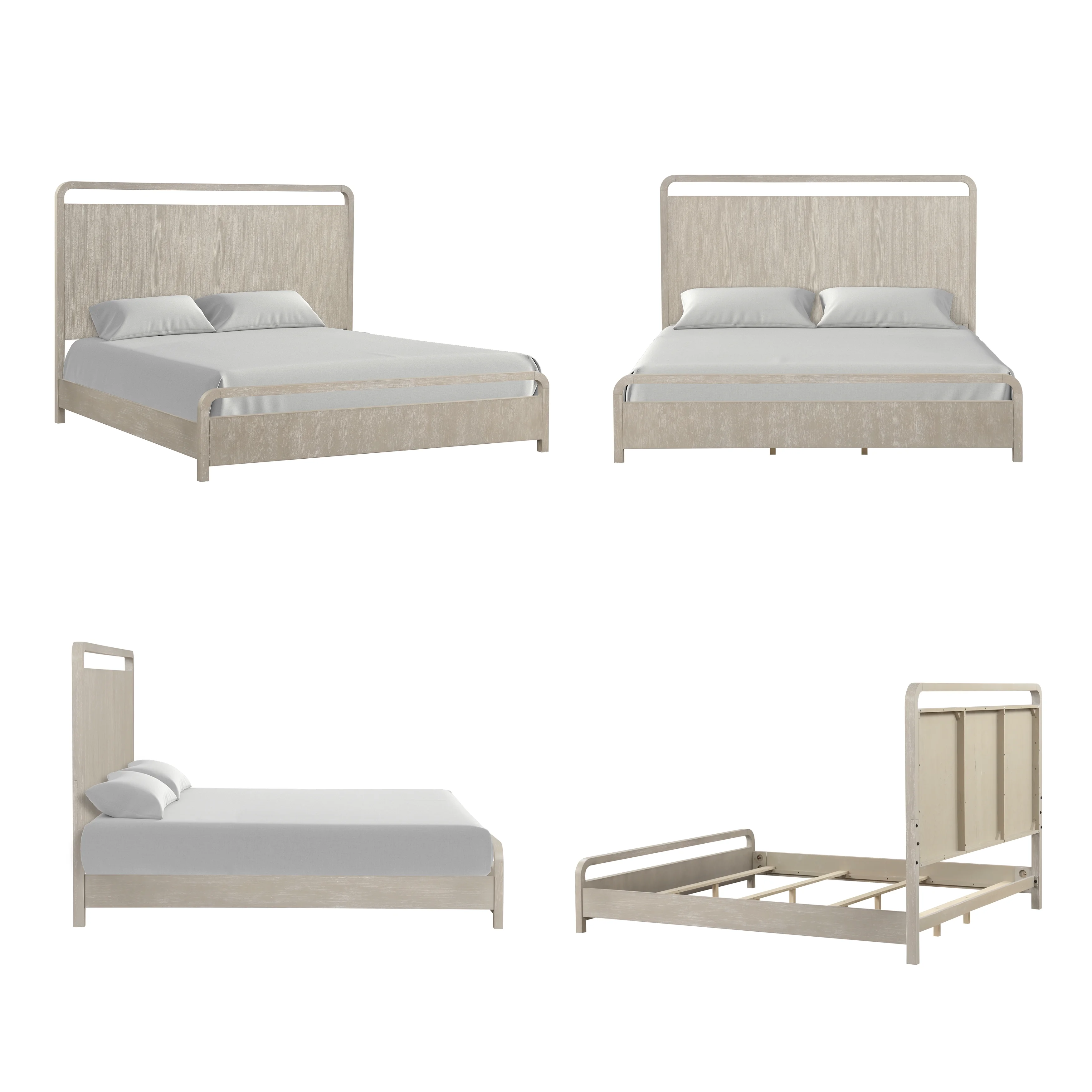 Roundhill Furniture Tavari 6-Piece Bedroom Set with Panel Bed, Dresser, Mirror, Two Nightstands, and Chest in Light Gray, King Size