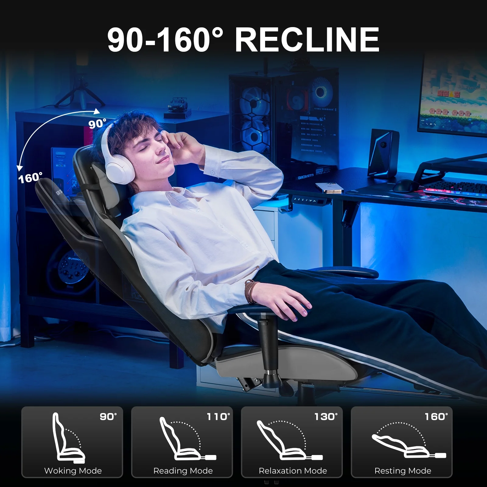 GTRACING Gaming Chair, Ergonomic Office Desk Chair with Lumbar Support, PU Leather, Footrest & Adjustable Headrest, Red