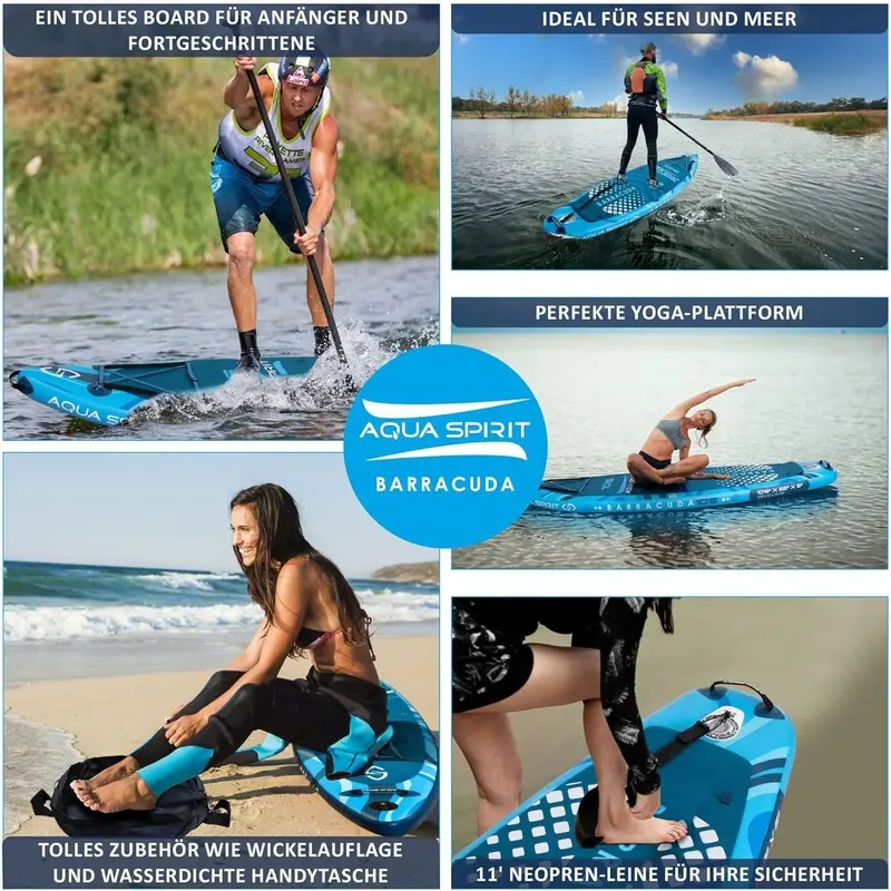Aqua Spirit Inflatable SUP Board – 320 x 81 x 15 cm Stand-Up Paddleboard with Full Accessory Kit (Paddle. Seat. Backpack. Pump) – Blue