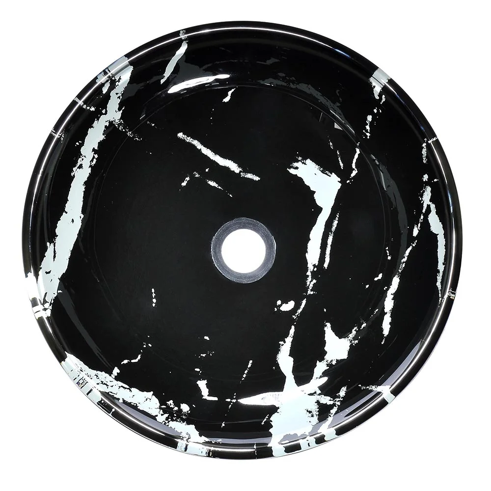 Aquaterior Tempered Glass Round Vessel Sink Artistic Marbling Pattern Above Counter Bathroom Lavatory Vanity Bowl Basin