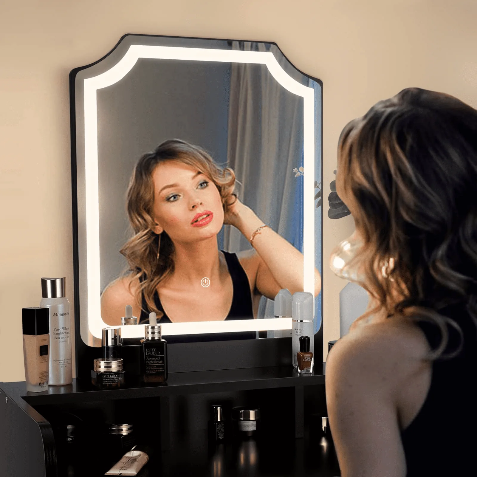 Vanity Desk Makeup with Lights 3 Color Adjustable Brightness Black