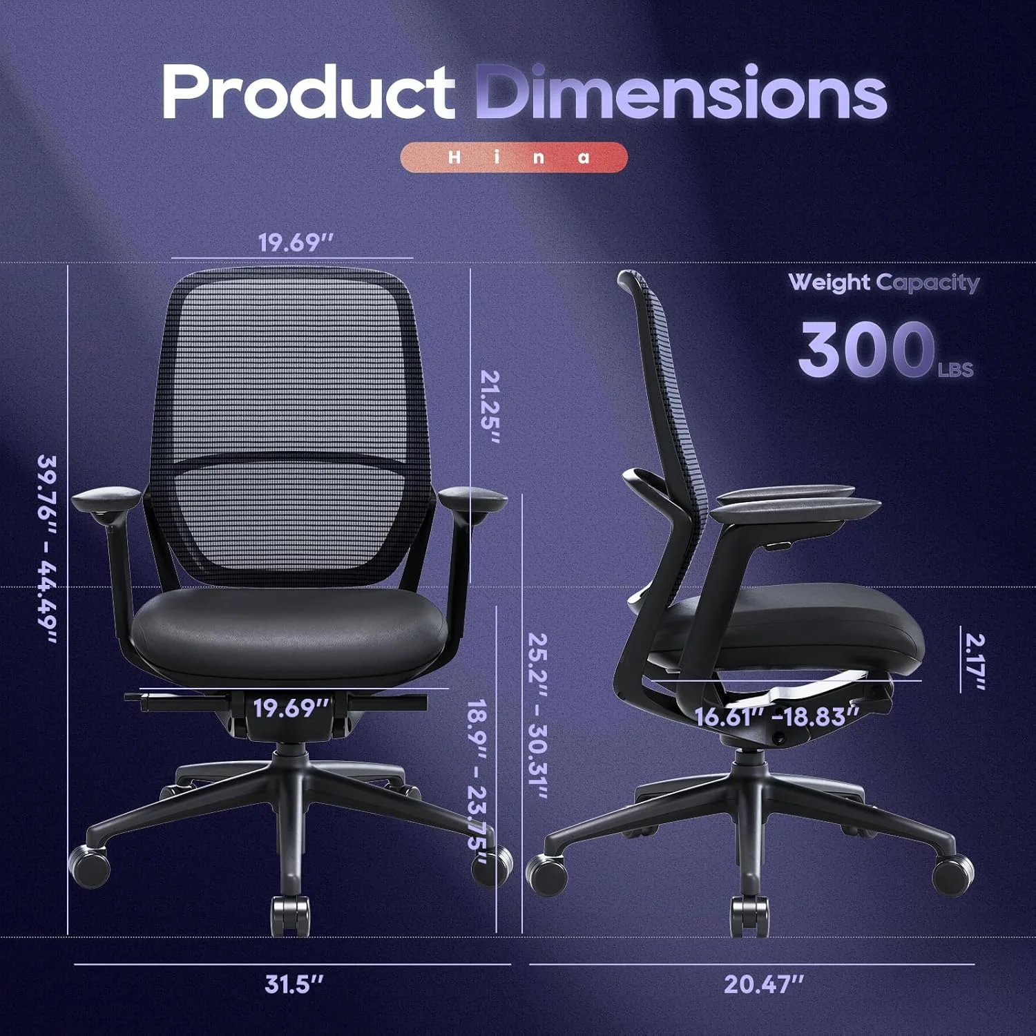 Ergonomic Office Chair, High Back Mesh Desk Chair with Adjustable Lumbar Support, Reclining Backrest, 4D Armrests, Breathable Mesh, Comfortable Computer Chair for Home Office, Work,Study