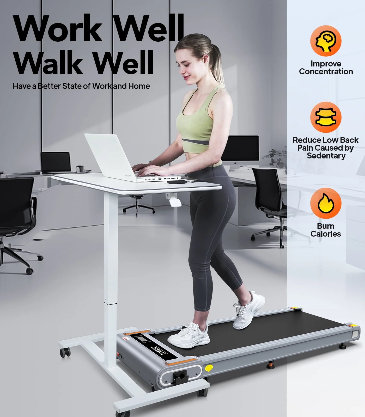 TOSSFD Treadmill Walking Pad with 6% Incline,2.5HP Under Desk Treadmill, Jogging Running Machine for Home Office X301