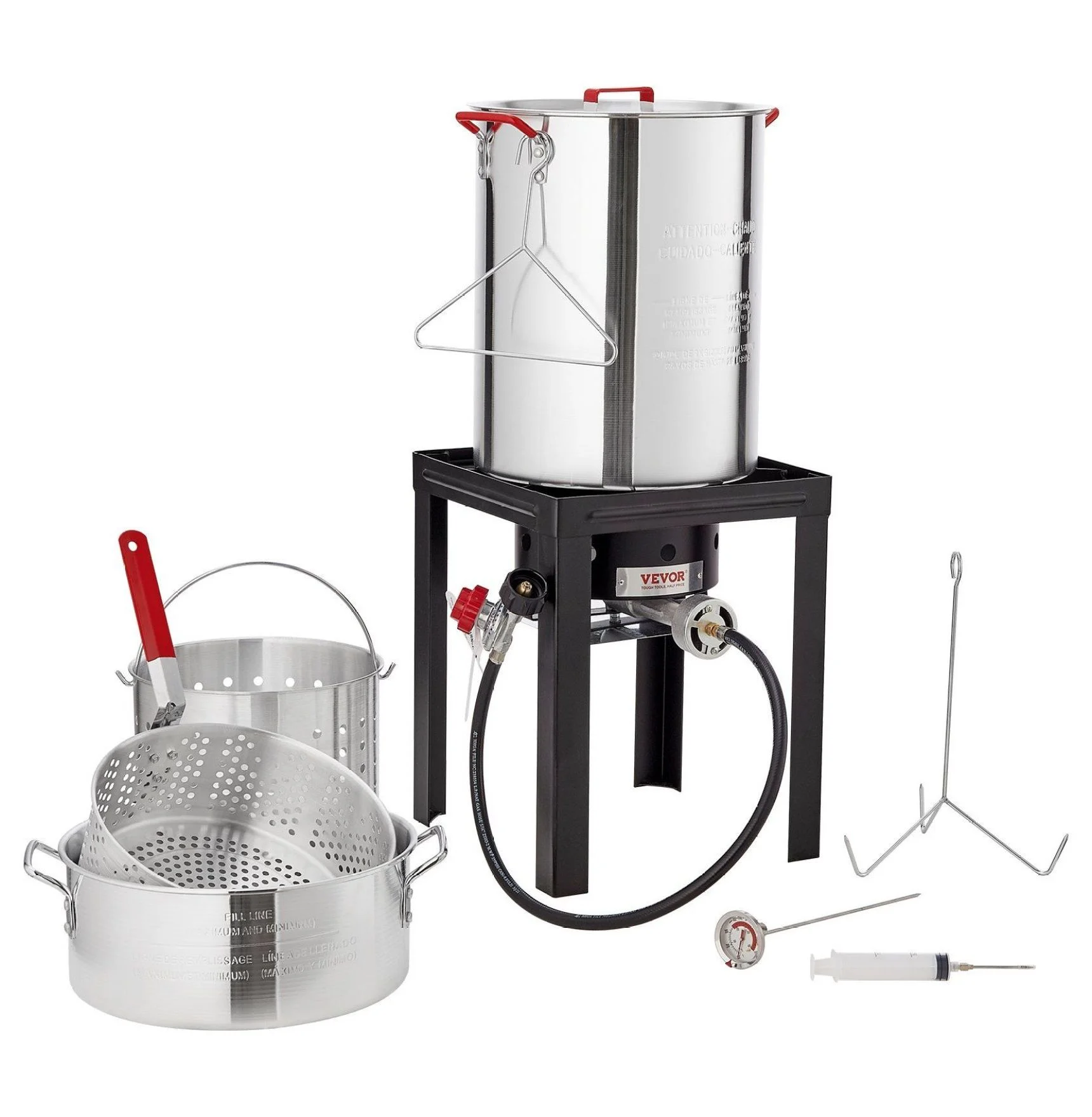 Turkey Deep Fryer, 30-qt Turkey & 10-qt Fish Steamer Cooker Set, Outdoor Aluminum Seafood Frying Pot, 54,000 BTU Burner Propane Gas Boiler, Includes Baskets, Perforated Poultry Rack, Temperature Gauge 10 Qt