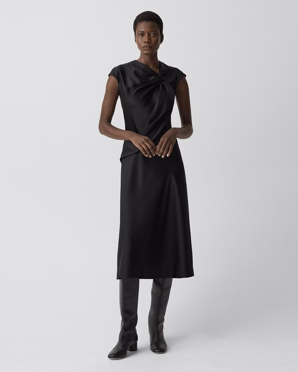 Twist Bodice Dress in Satin