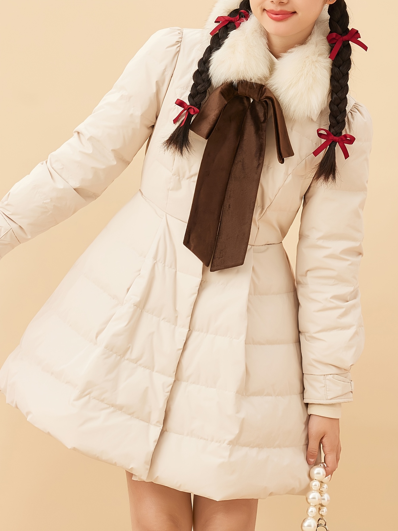 ZIHAN Elegant Winter Down Coat for Women, Solid Color Polyester Padded Jacket