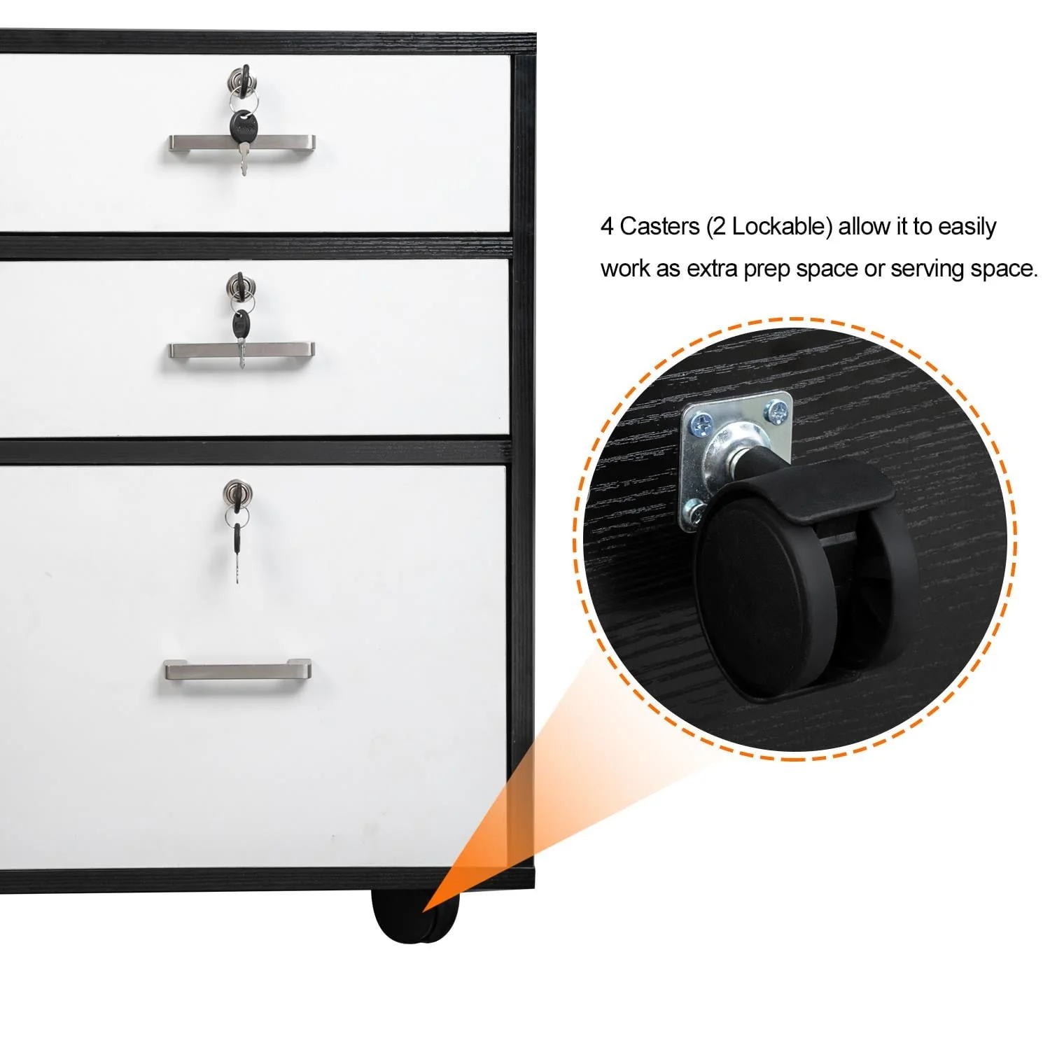 Ktaxon 3 Drawer Wood File Cabinets, Lateral Mobile Filing Cabinets Printer Stand with Locks and Wheels, Open Storage Shelves for Home Office