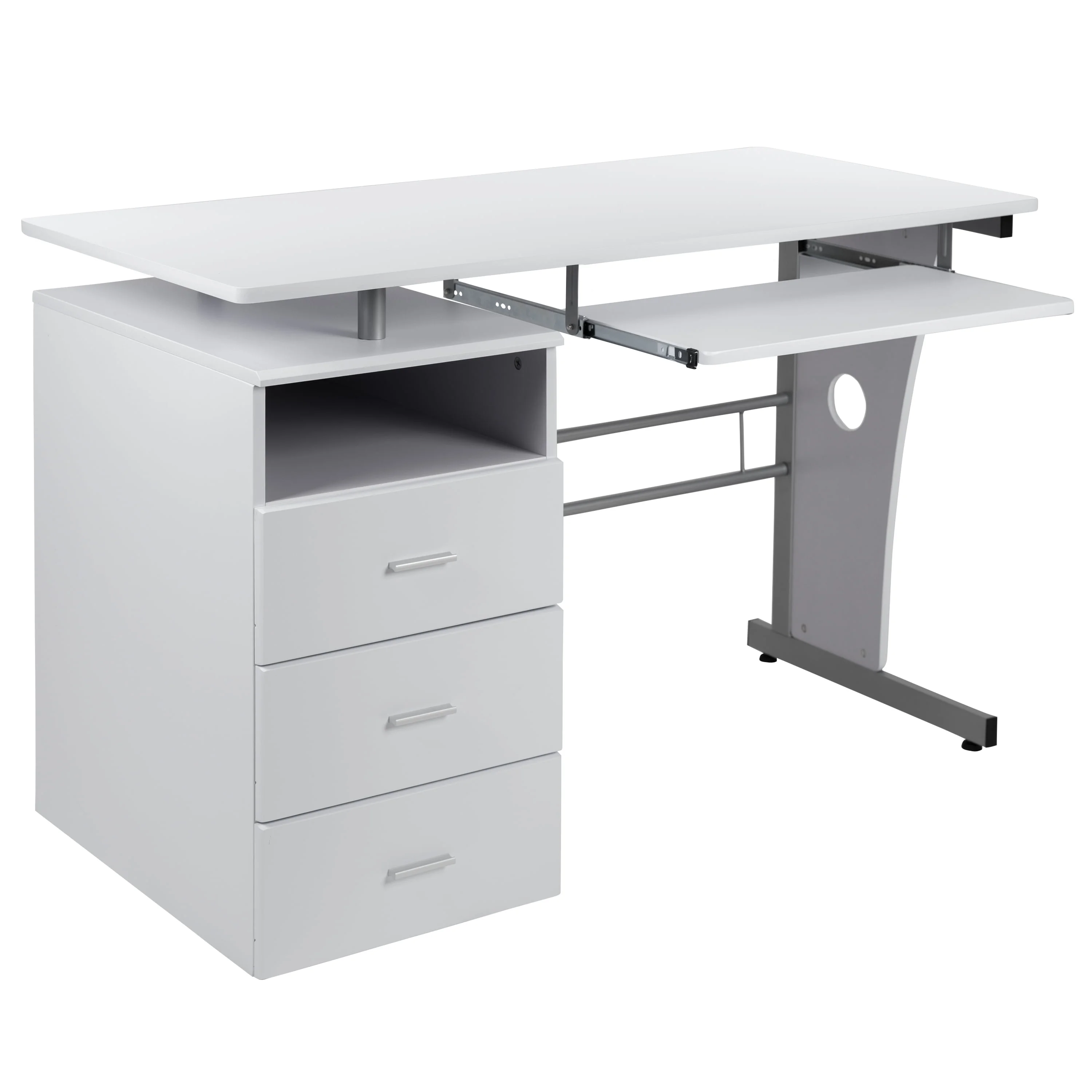 Flash Furniture Rustic Walnut Desk with Three Drawer Pedestal and Pull-Out Keyboard Tray