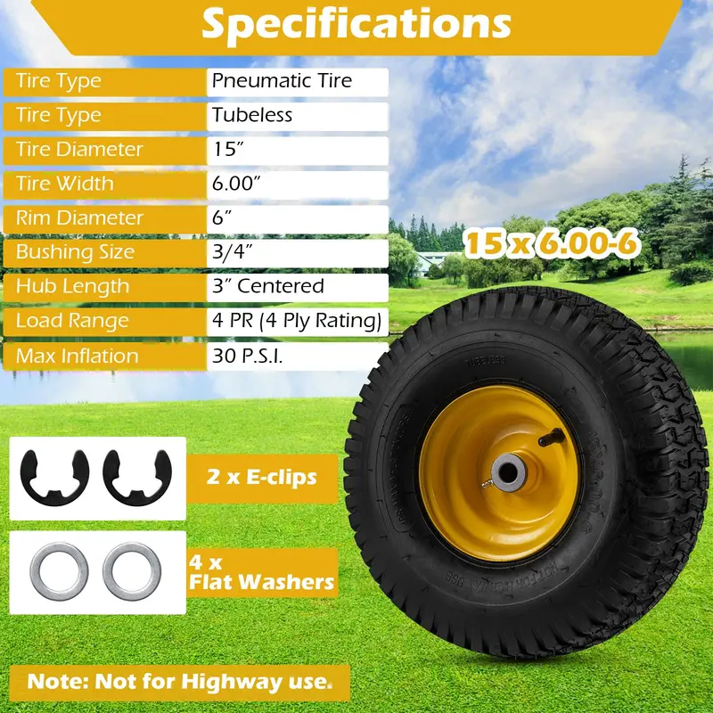 2-Pack 15 x 6.00-6 Tube-Type Tires & Wheels – Standard Inner Tube Compatibility