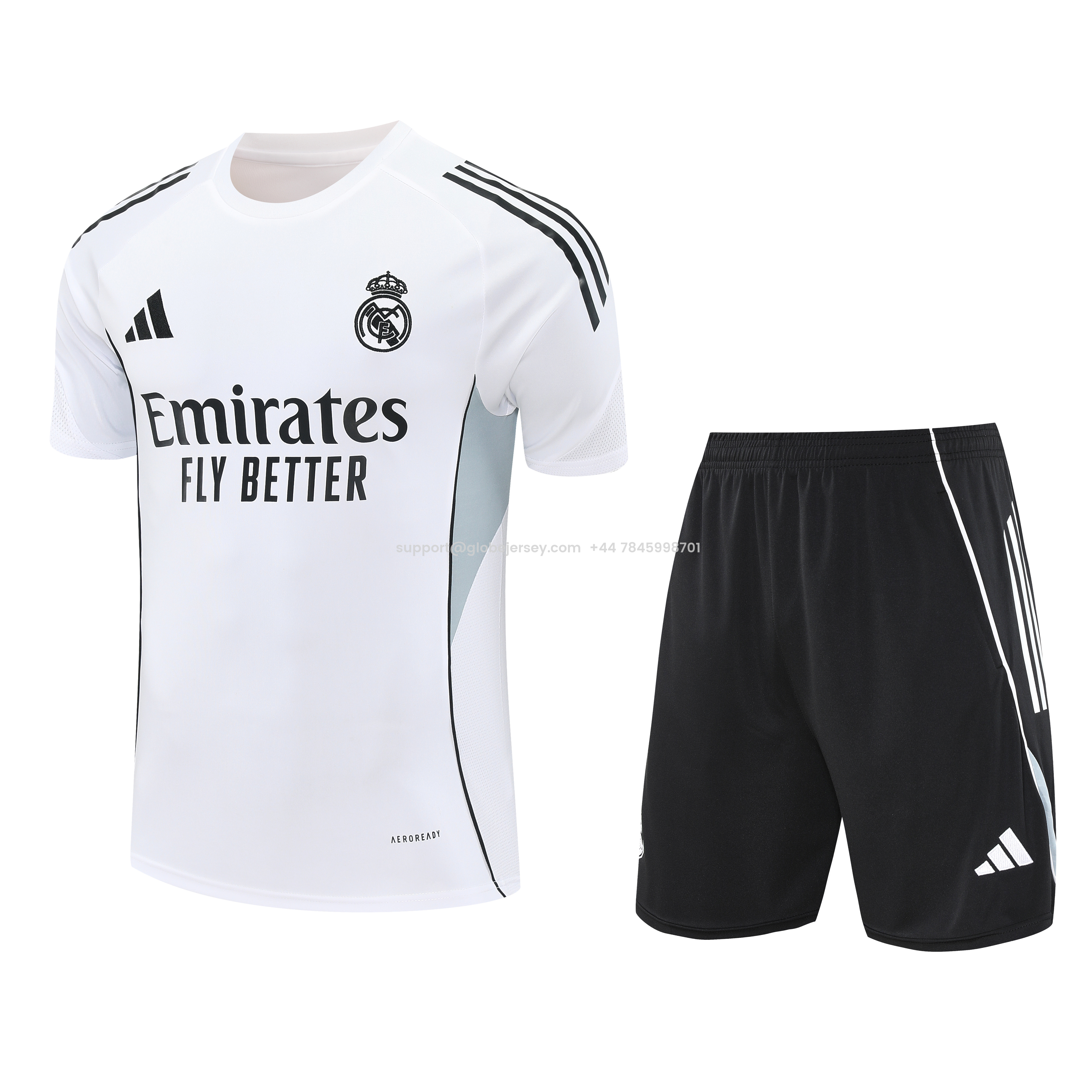 Real Madrid 25-26 Short-Sleeve Training Set - Grey And White Top & Black Shorts