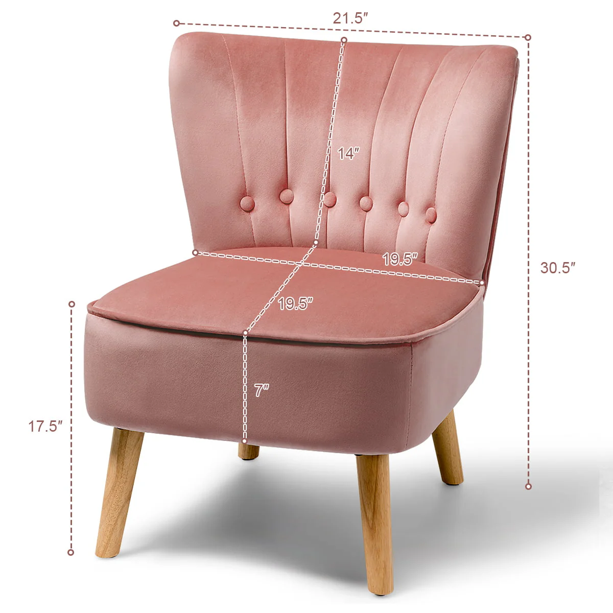 Gymax 2PCS Accent Chair Armless Leisure Chair Single Sofa w/ Wood Legs Pink