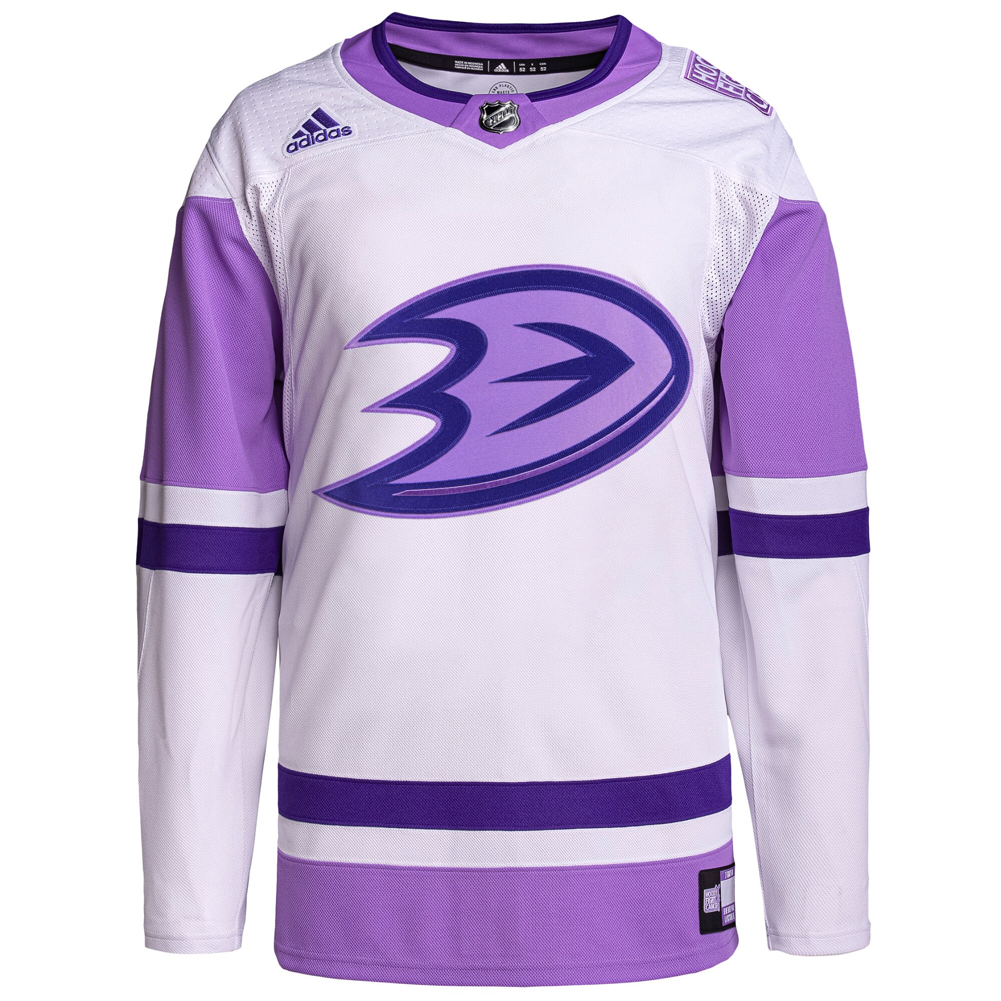 Anaheim Ducks  Hockey Fights Cancer Primegreen  Blank Practice Jersey – White/Purple