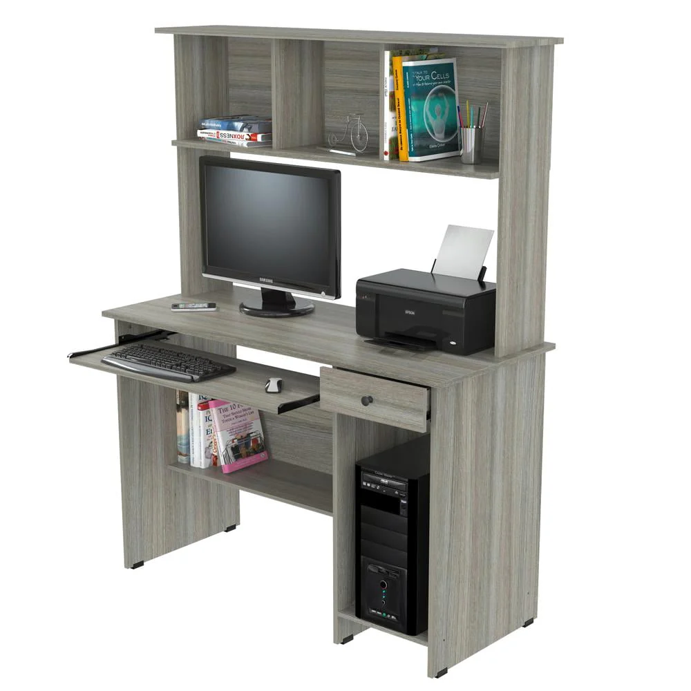 Inval Traditional Laminate Computer Desk and Hutch with Storage in Gray