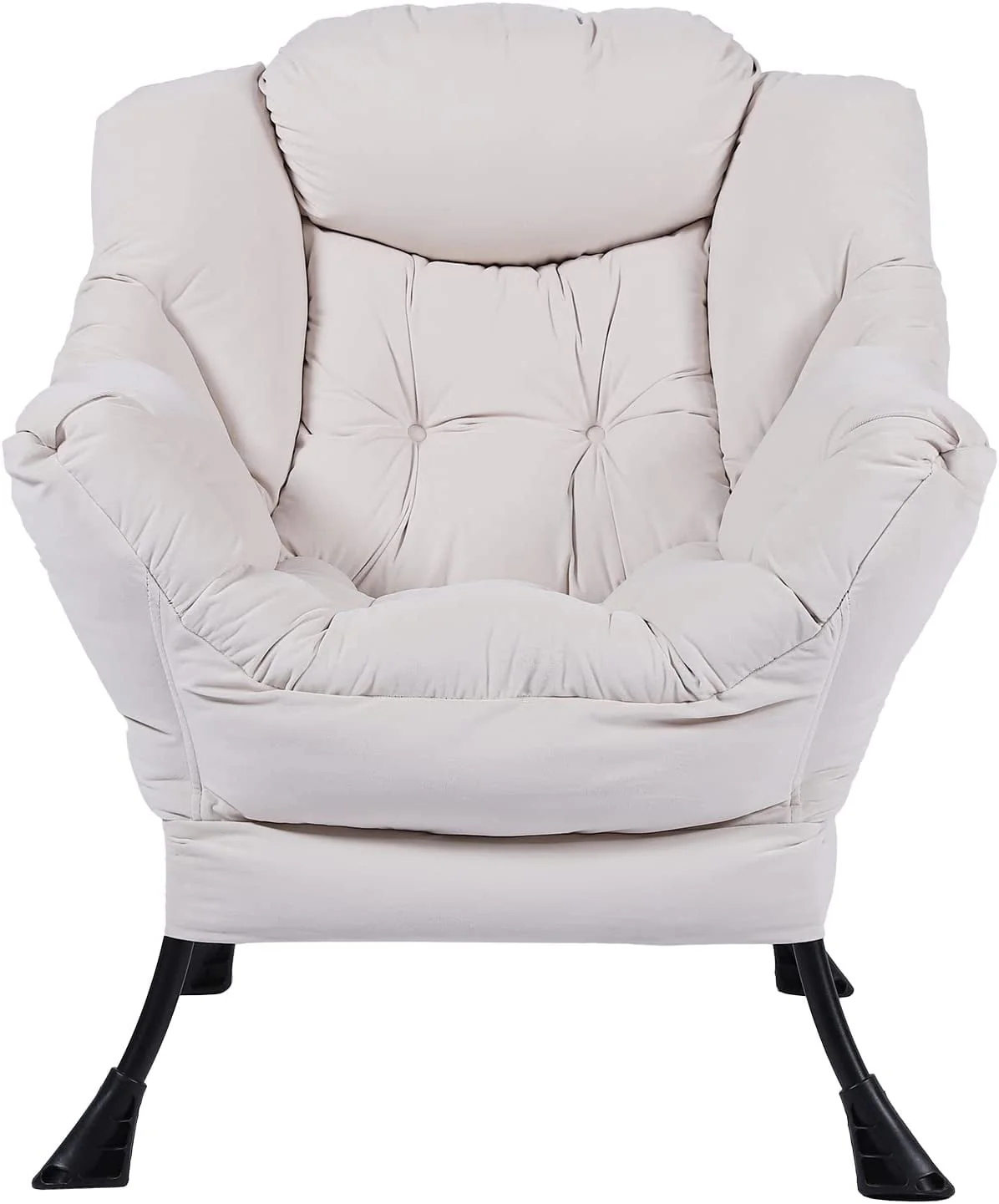 VIVIJASON Modern Fabric Lazy Chair - Soft Accent Contemporary Lounge Chair - Single Steel Frame Sofa Chair with Armrests, Side Pocket, Thick Padded Back for Living Room, Bedroom, Office (Grey)