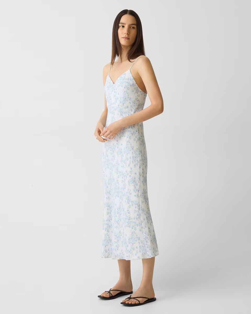 Slip Dress in Floral Satin Georgette